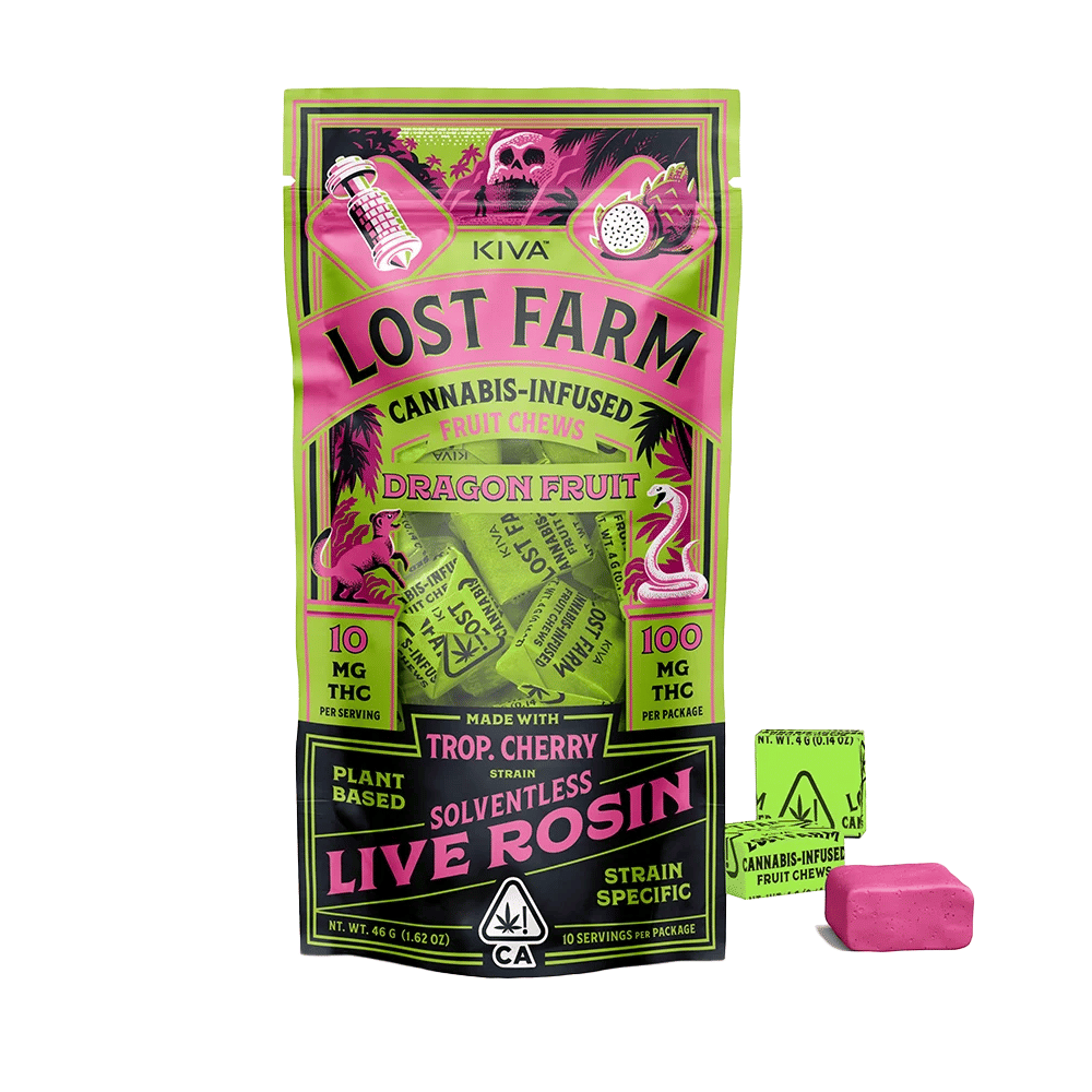 Dragon Fruit Trop. Cherry Live Rosin Fruit Chew (100Mg) (10Pk) - Lost Farm by Kiva - null - $22 - Edible