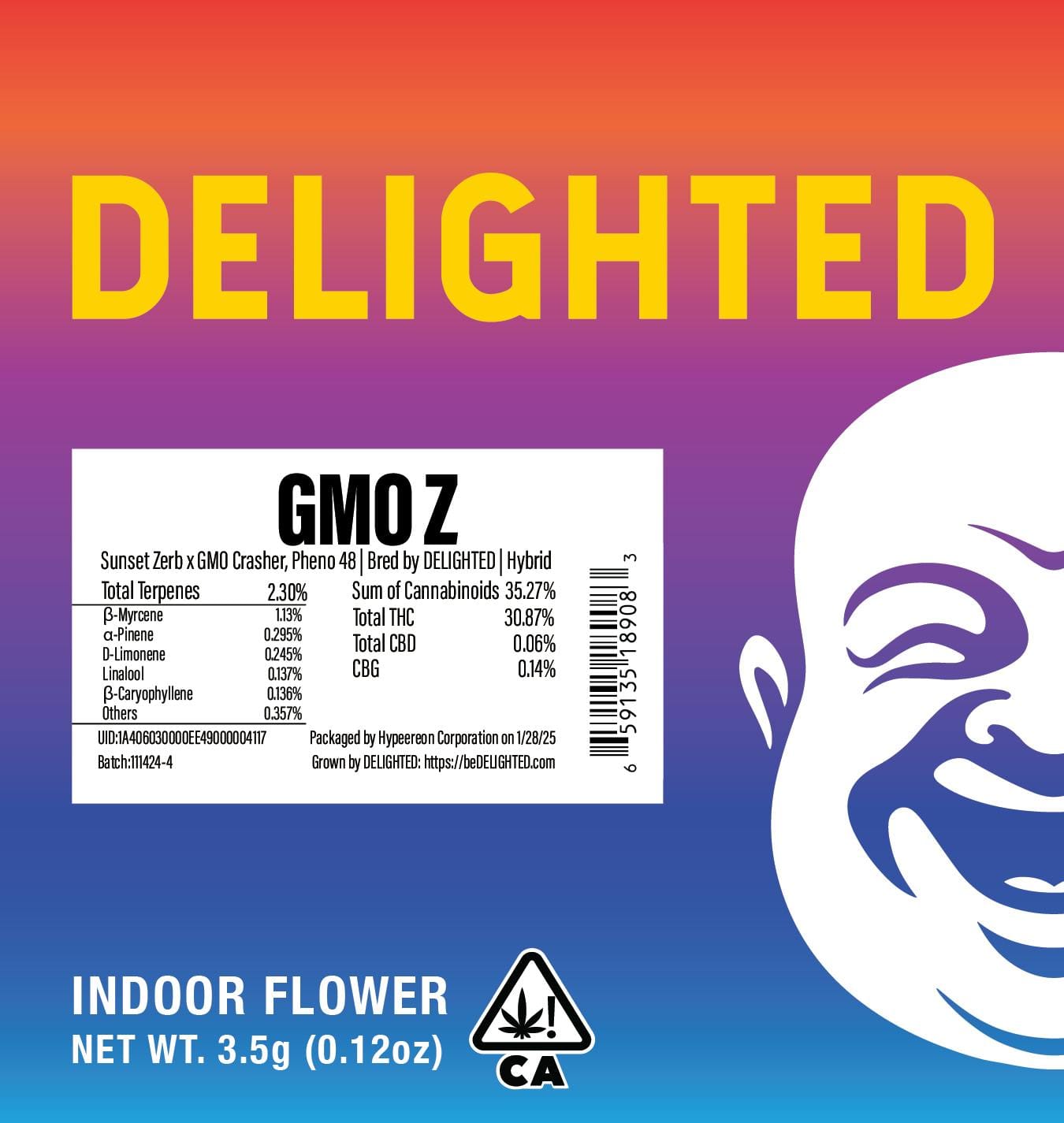 Delighted: GMO Z (Hybrid) - 3.5g - Delighted -  - $35 - Flower