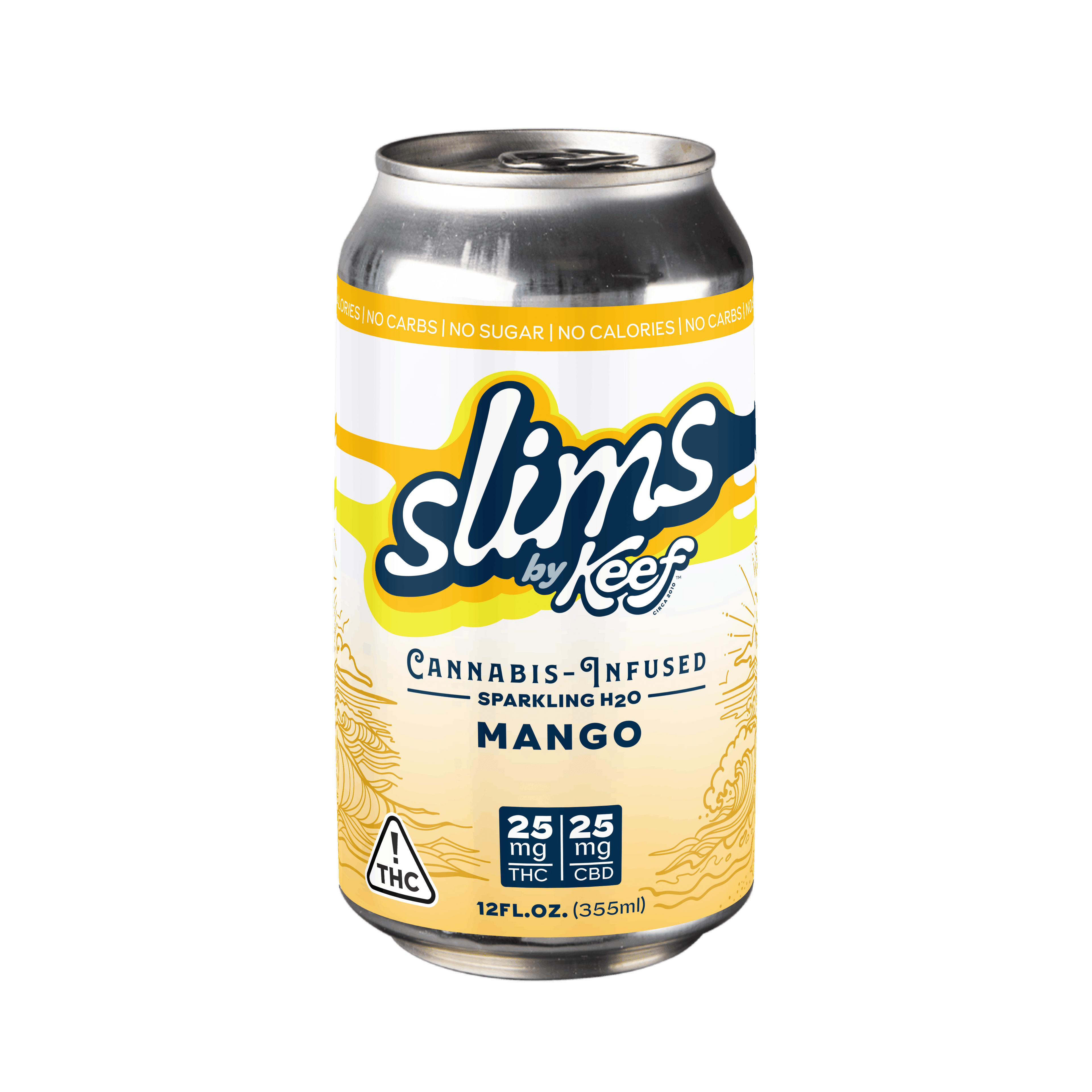 Keef Slims: Mango Sparkling H2O 25mg THC: 25mg CBD - 12oz - Keef Brands - - $10 - Beverages/Drinks