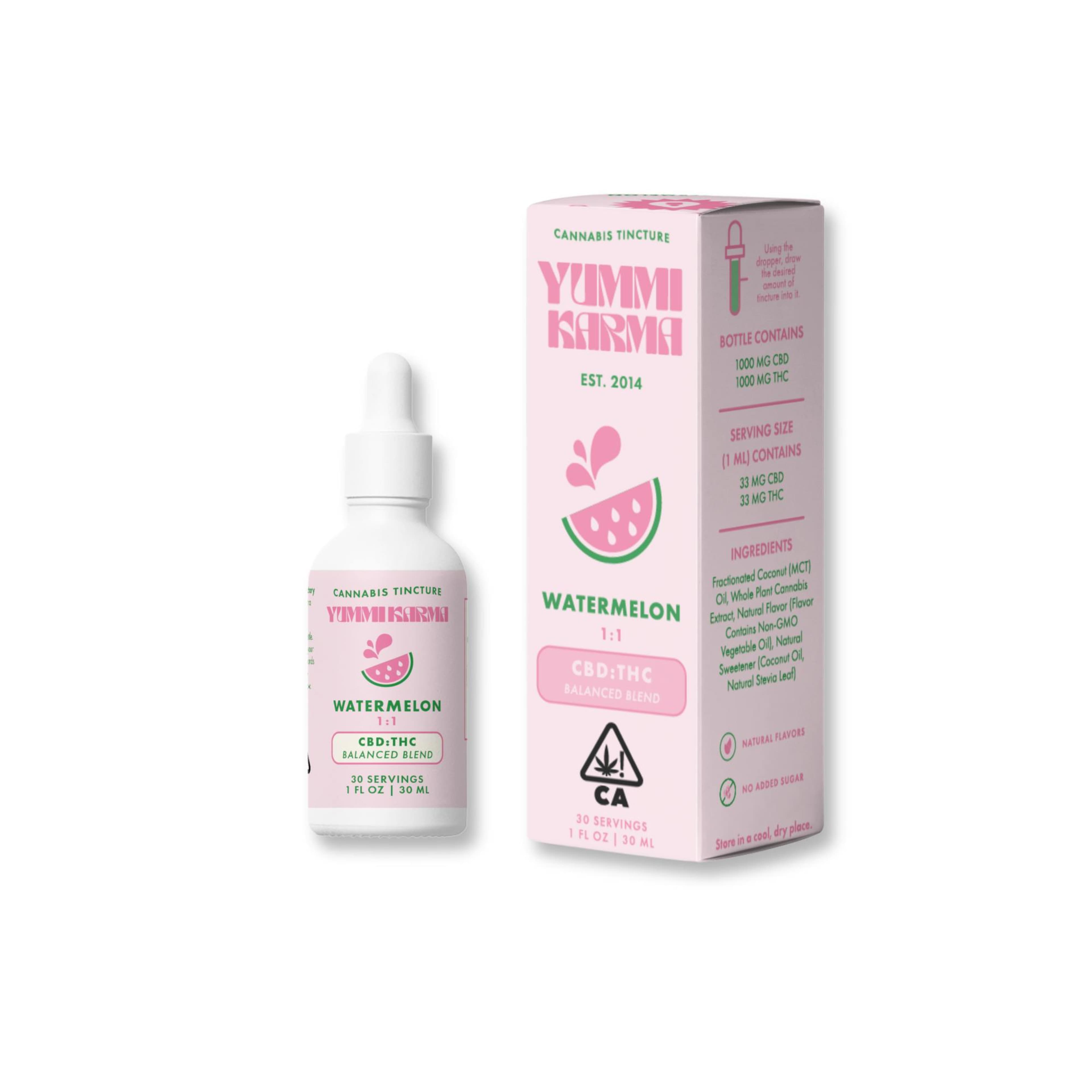 Watermelon 1:1 CBD:THC Drops - 1000mg - Yummi Karma - - $60 - Tincture