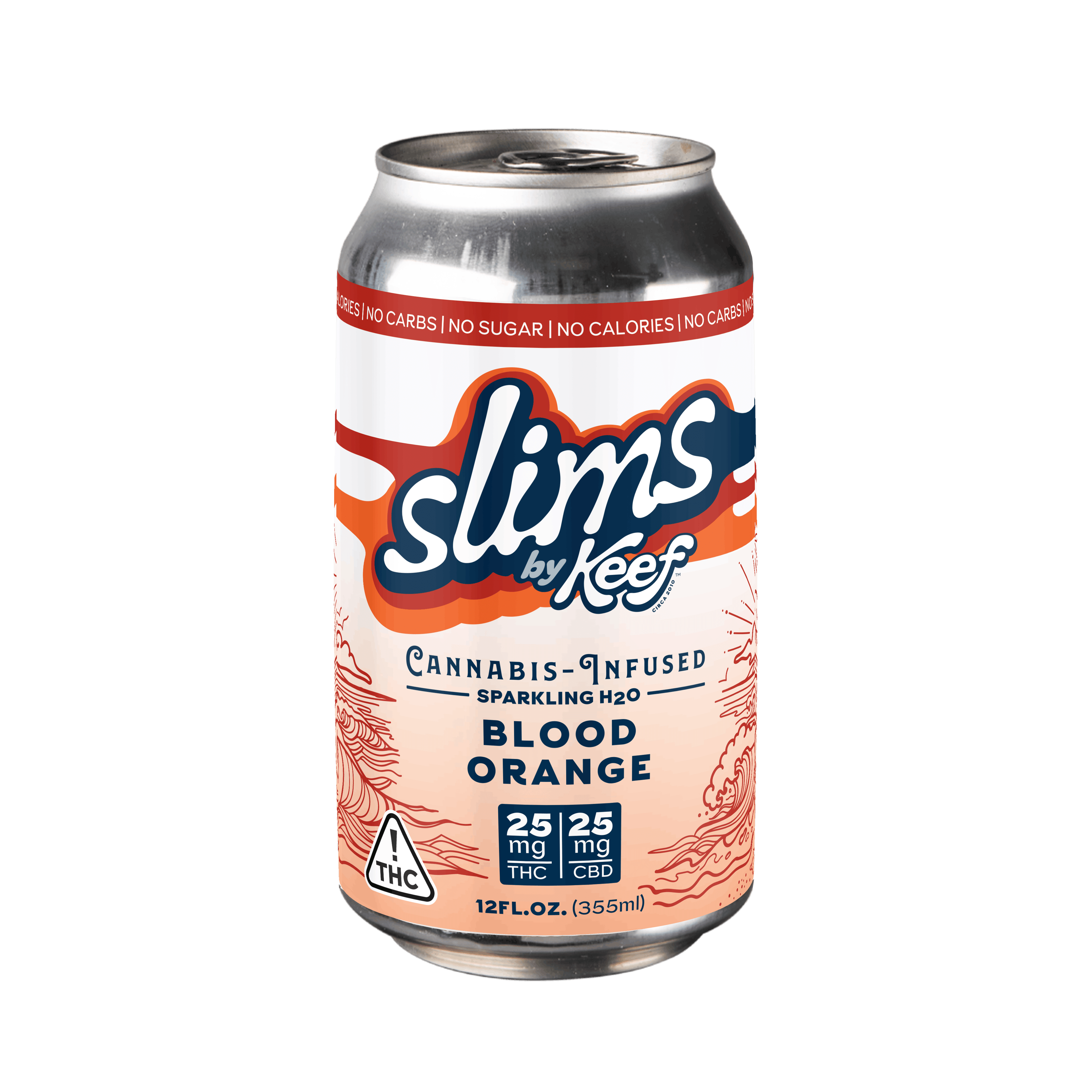 Keef Slims: Blood Orange Sparkling H2O 25mg THC: 25mg CBD - 12oz - Keef Brands - - $10 - Beverages/Drinks