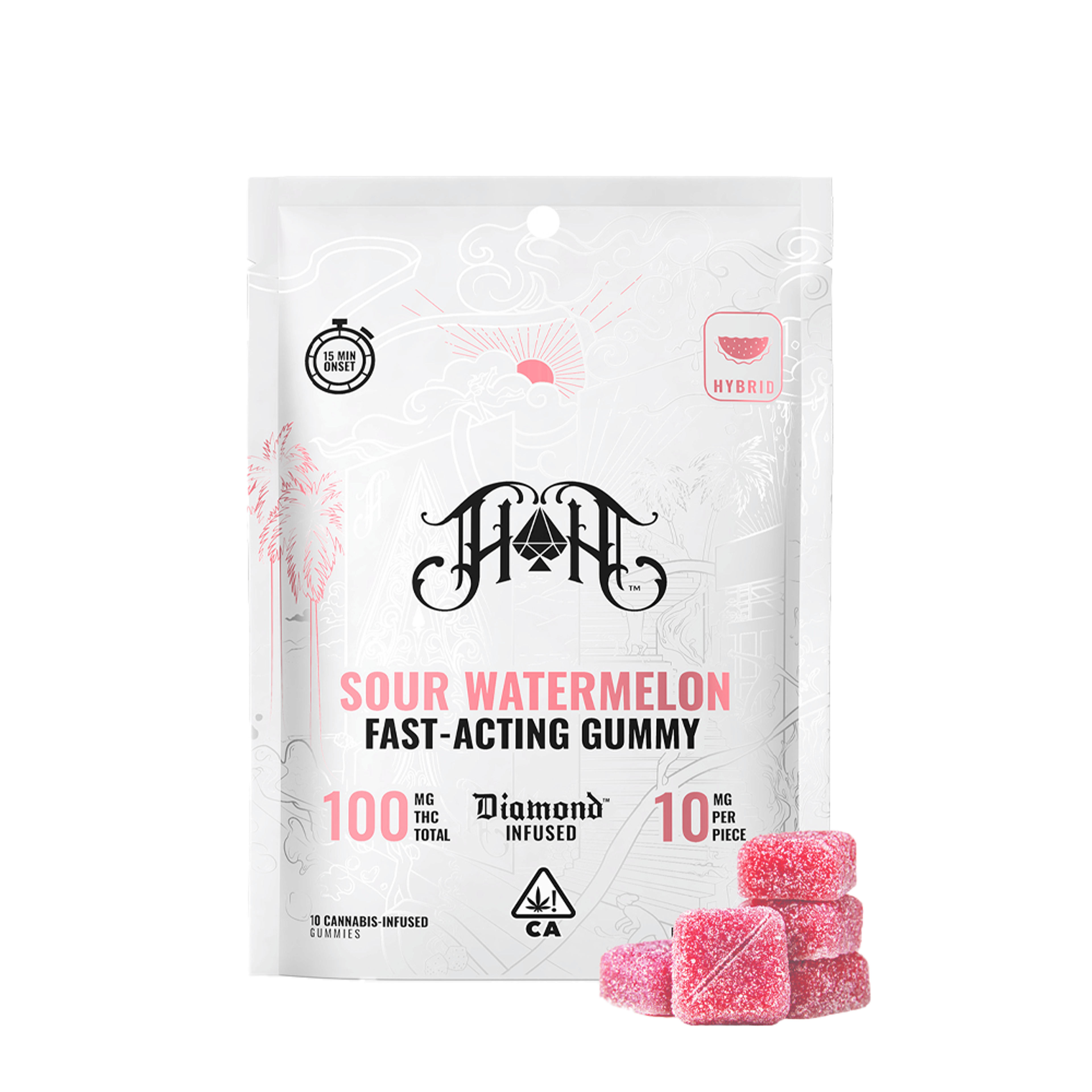 Sour Watermelon Fast Acting Gummies (100Mg) (10Pk) - Heavy Hitters - null - $18 - Edible