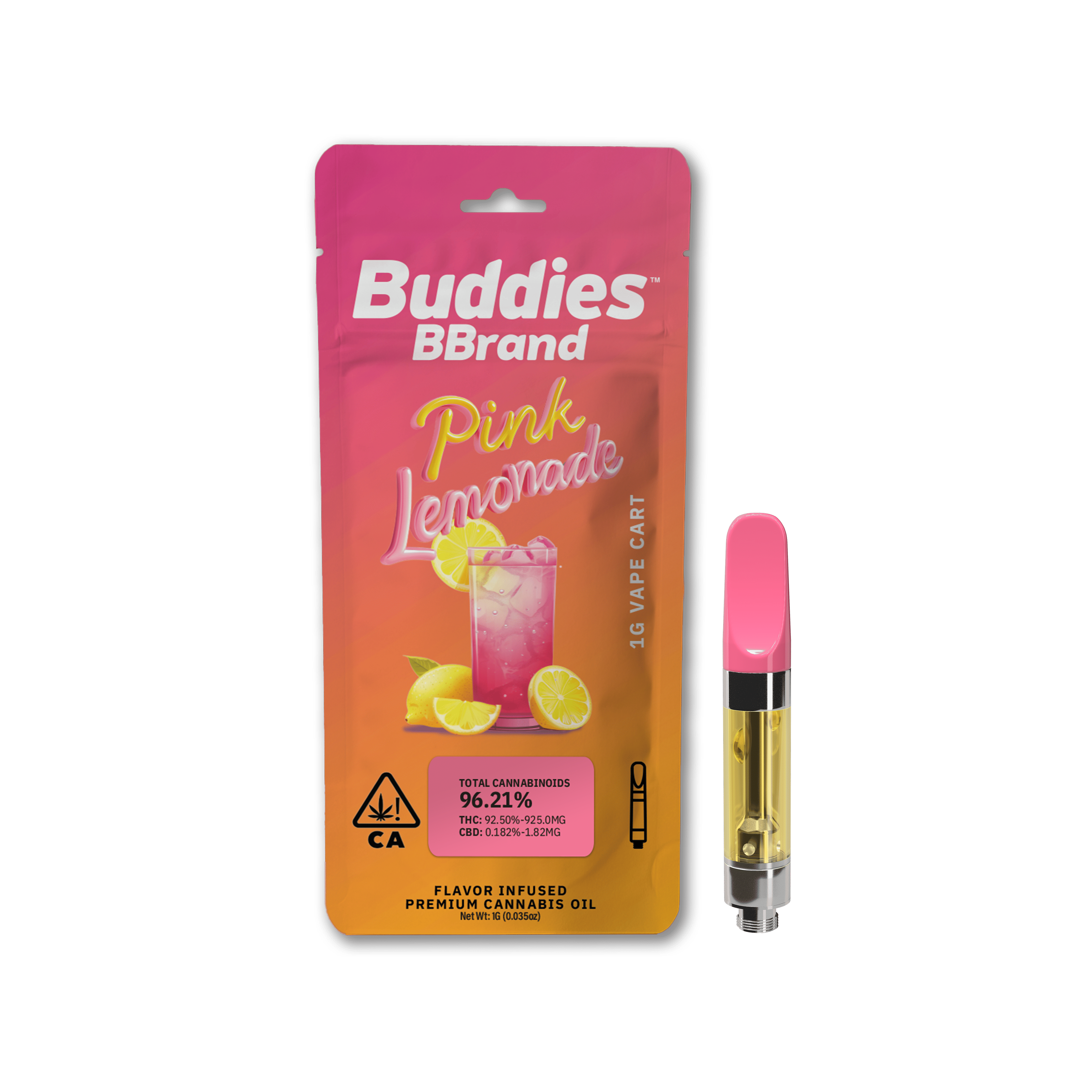 Pink Lemonade - Cart - Buddies Brand - One Gram - $31.99 - Vape Cartridges (Universal 510 Battery Required)