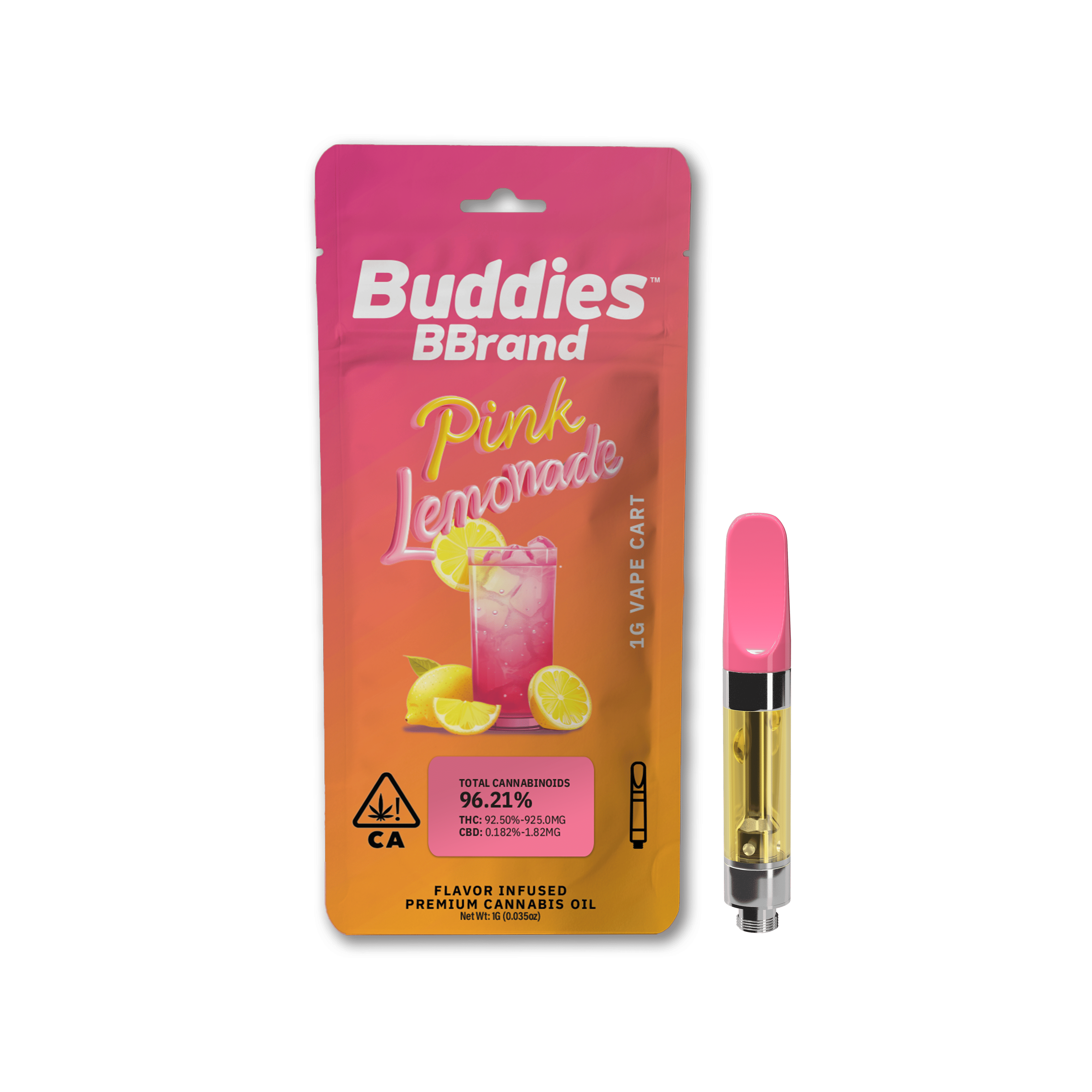 Pink Lemonade - Cart - Buddies Brand - One Gram - $31.99 - Vape Cartridges (Universal 510 Battery Required)