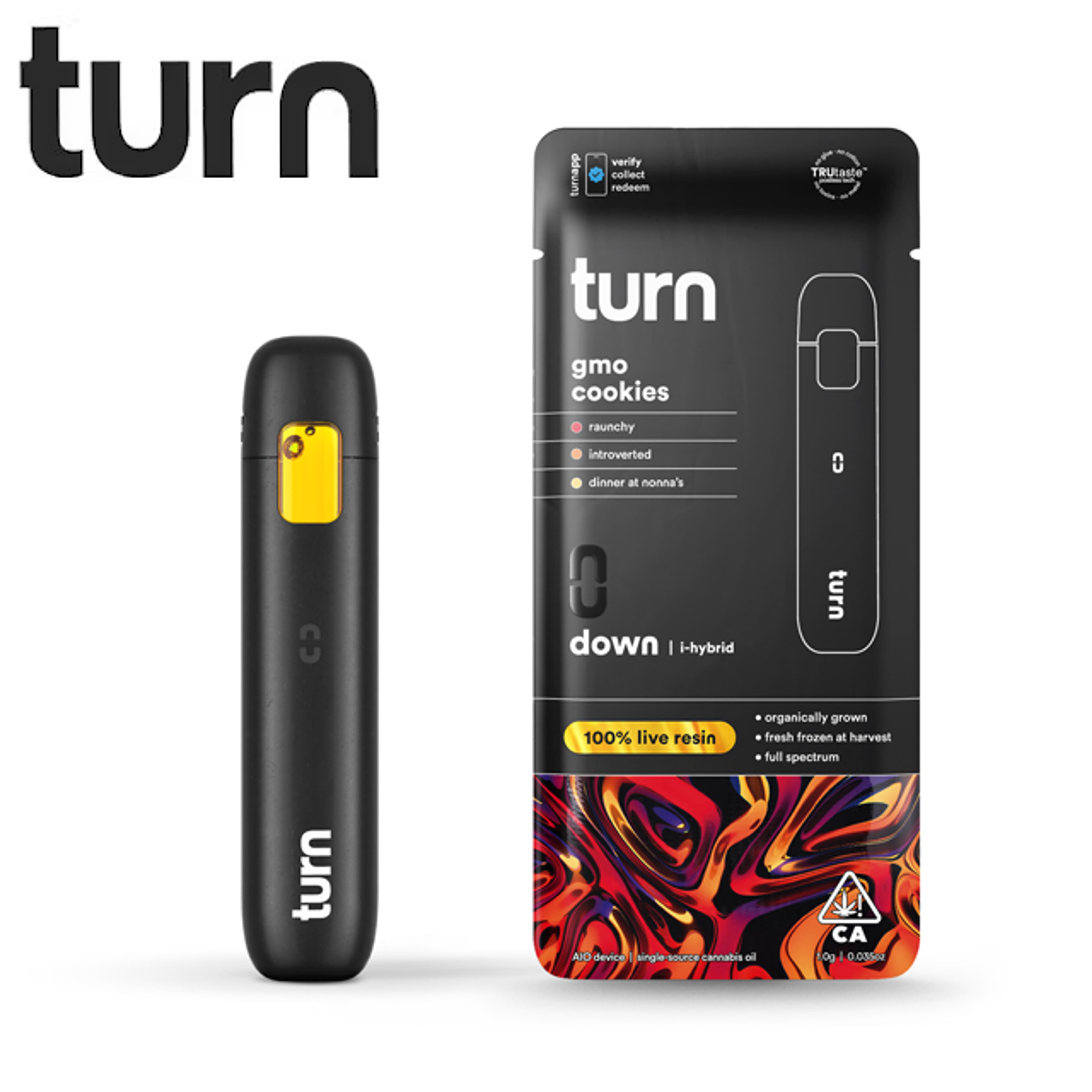 Turn AIO - GMO Cookies - Live Resin All In One Vape - 1g - Turn - LR AIO - $25.97 - Disposable Vape Pens (All In One)