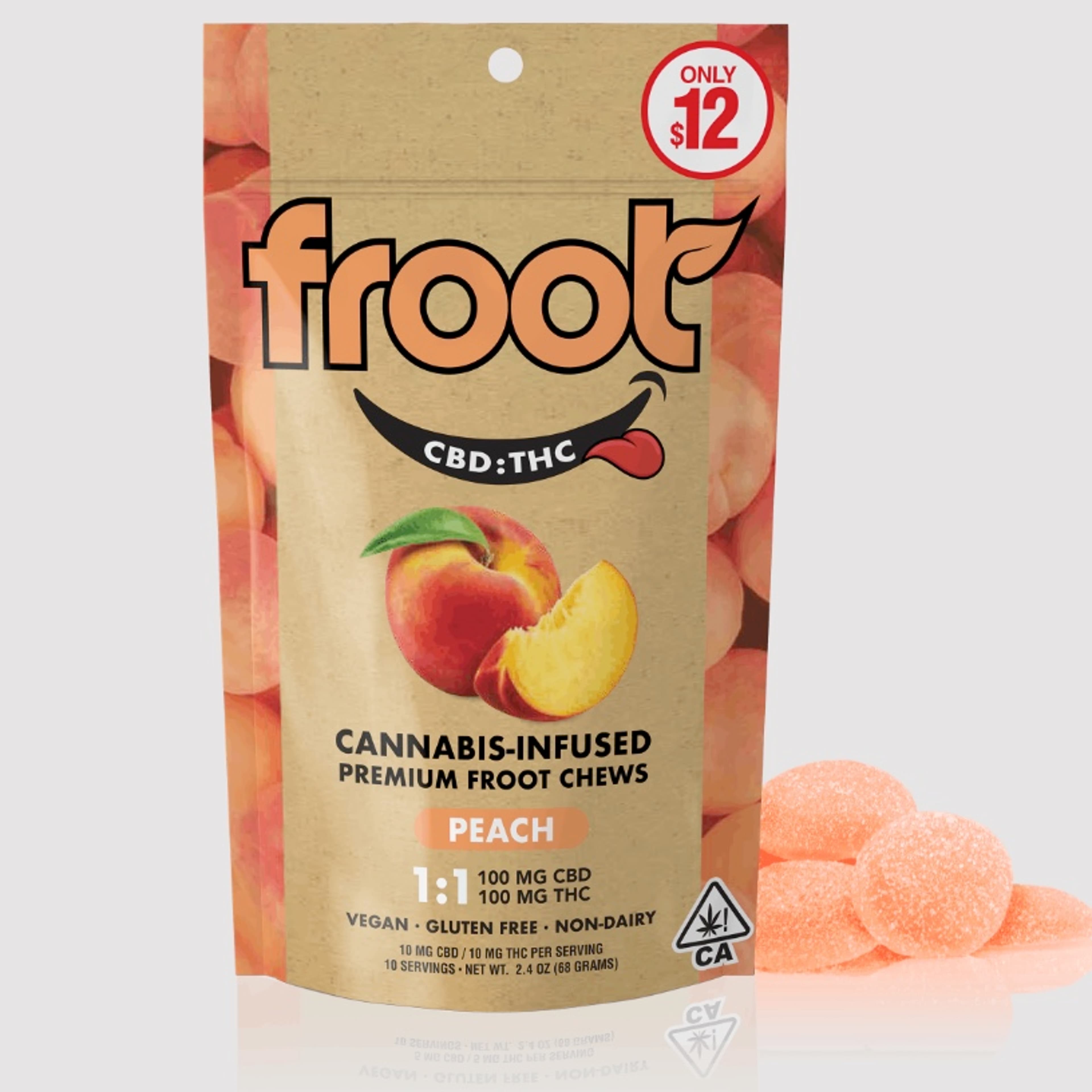 Peach - 100mg CBD 1:1 - Froot - Peach Gummies - $12 - Gummies