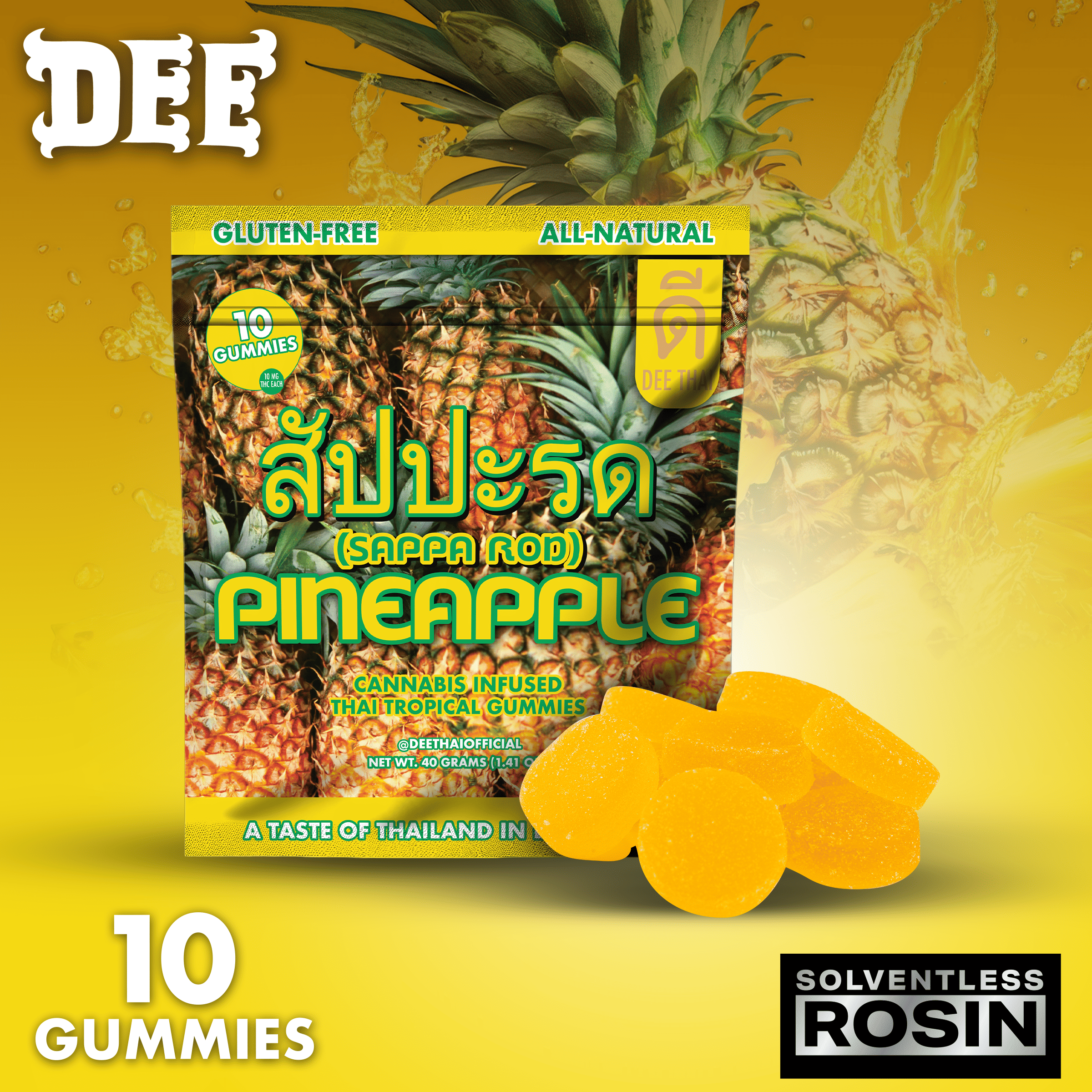 Dee: Pineapple Solventless Hash Rosin Gummies - 100mg