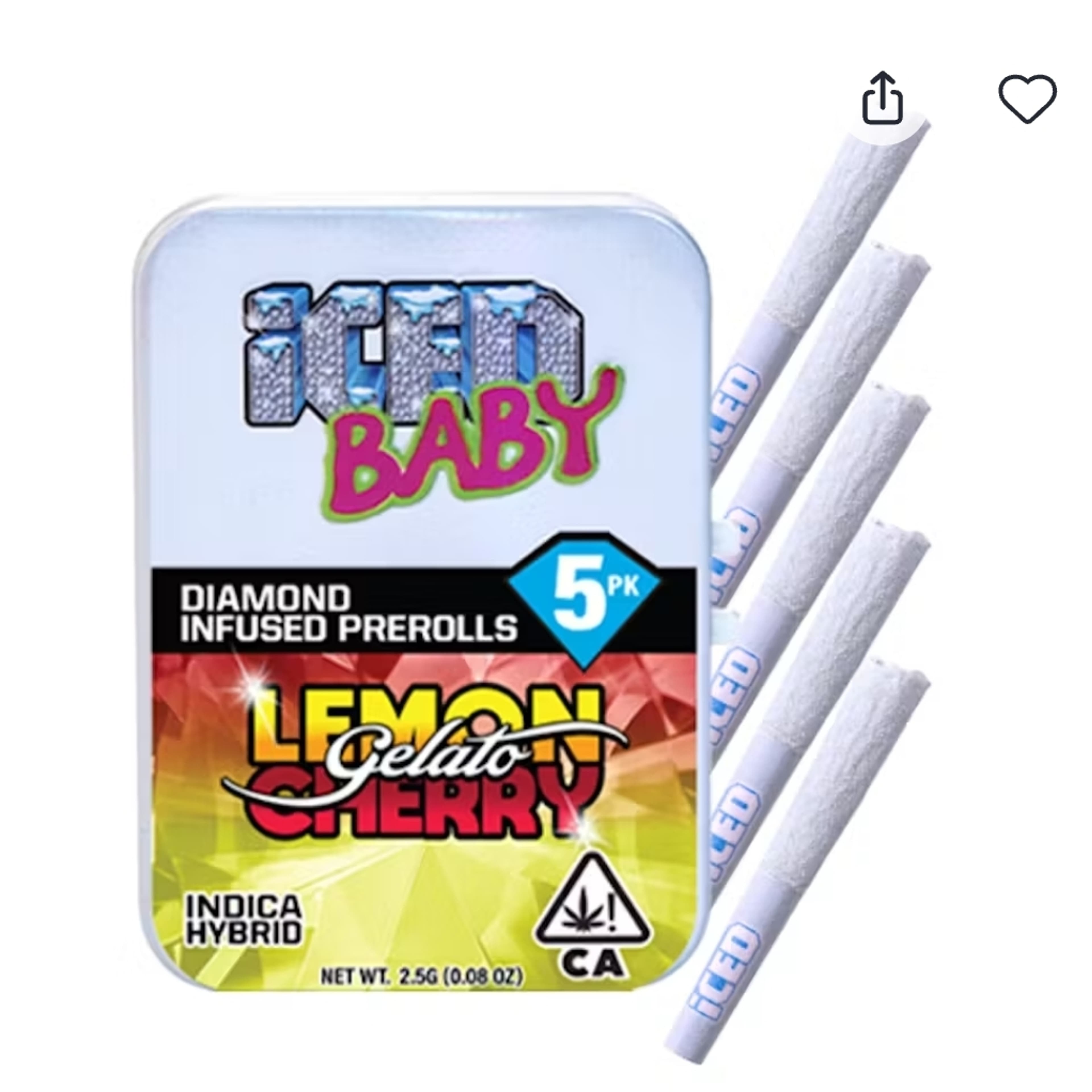 ICED - Diamond Infused Preroll - 0.5g 5pk - Lemon Cherry Gelato - - $50 - Pre-Rolls