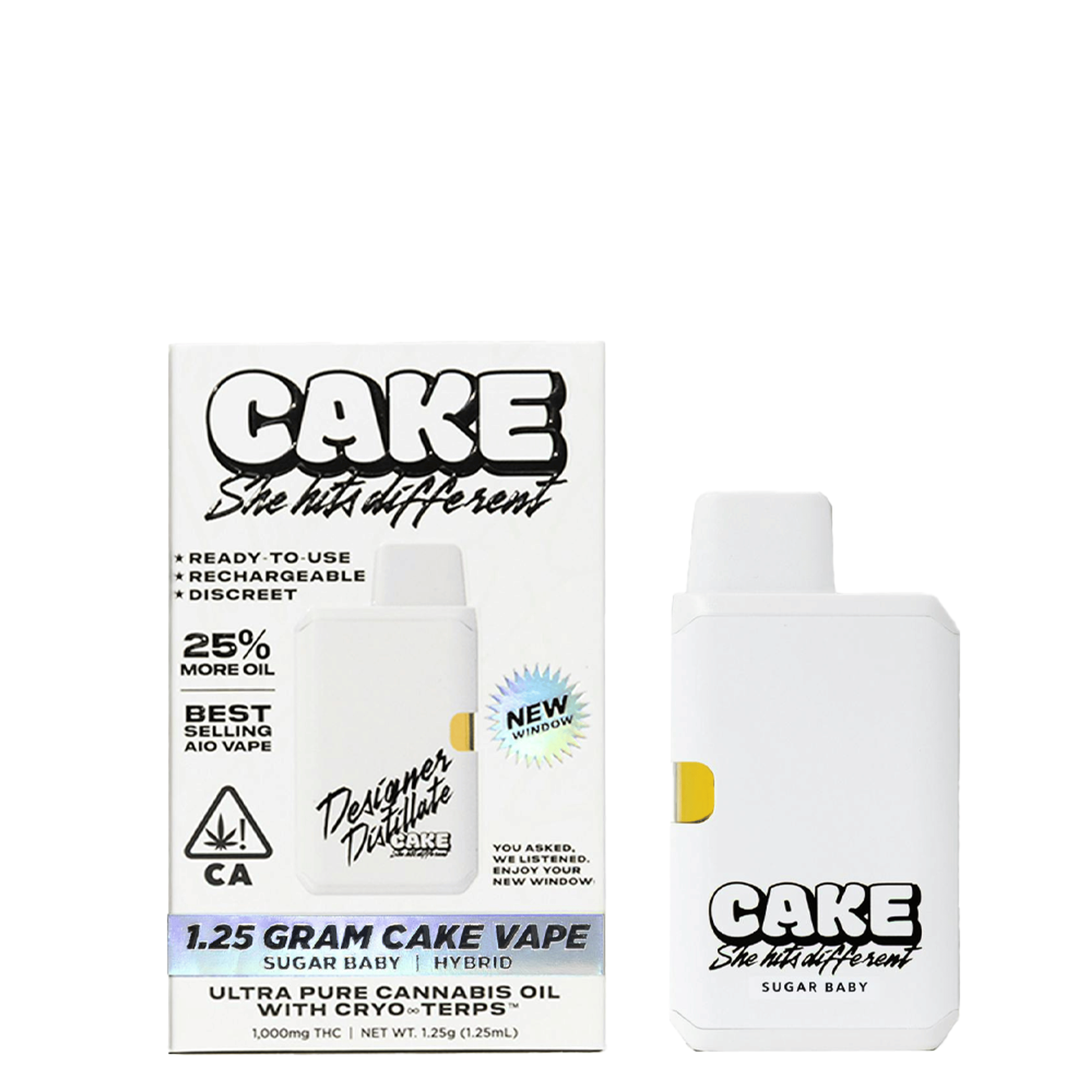 Sugar Baby Designer Distillate Disposable (1.25G) - Cake - - $25 - Cartridge
