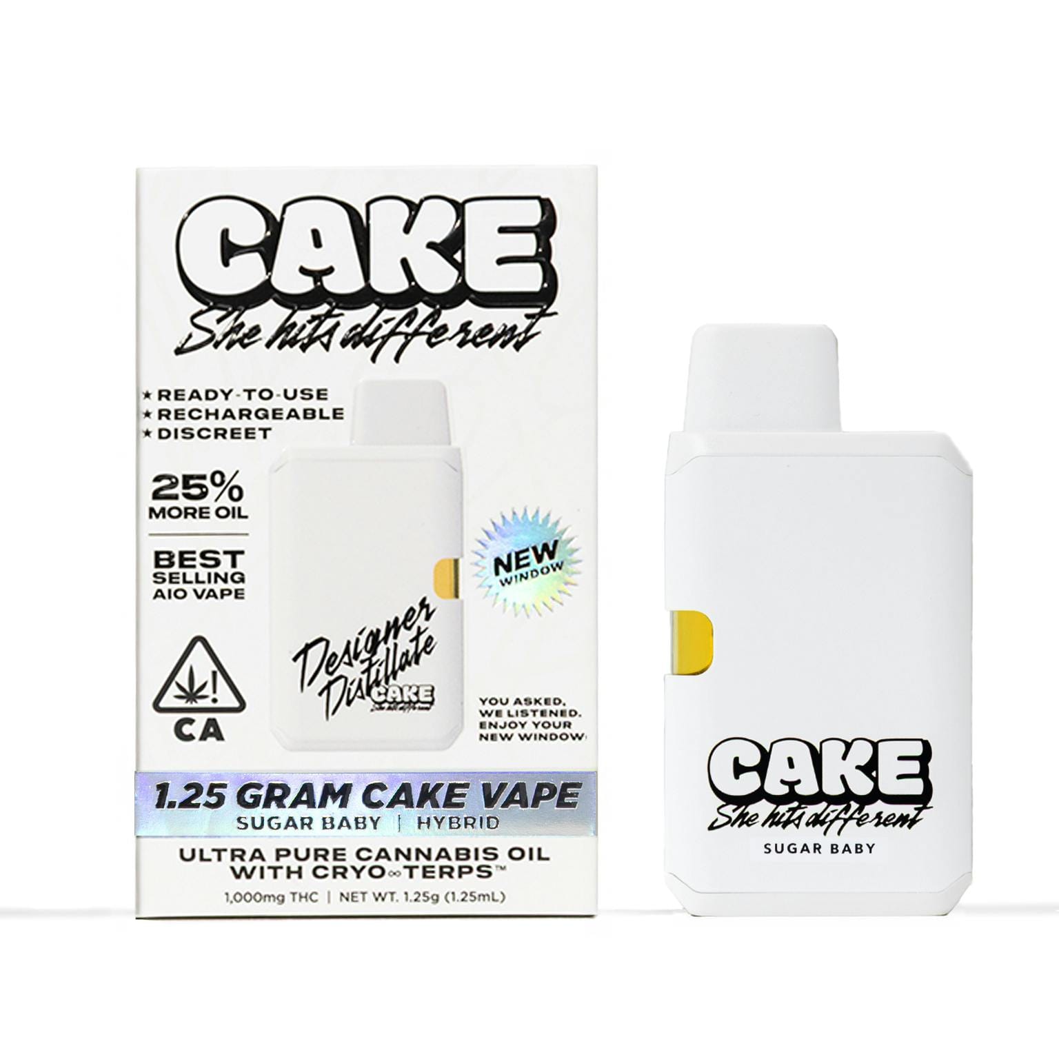 Sugar Baby - 1.25 Grams - Hybrid - Designer Distillate - CAKE she hits different - Sugar Baby - 1.25 Grams - Hybrid - Designer Distillate - $30 - Vape Pens