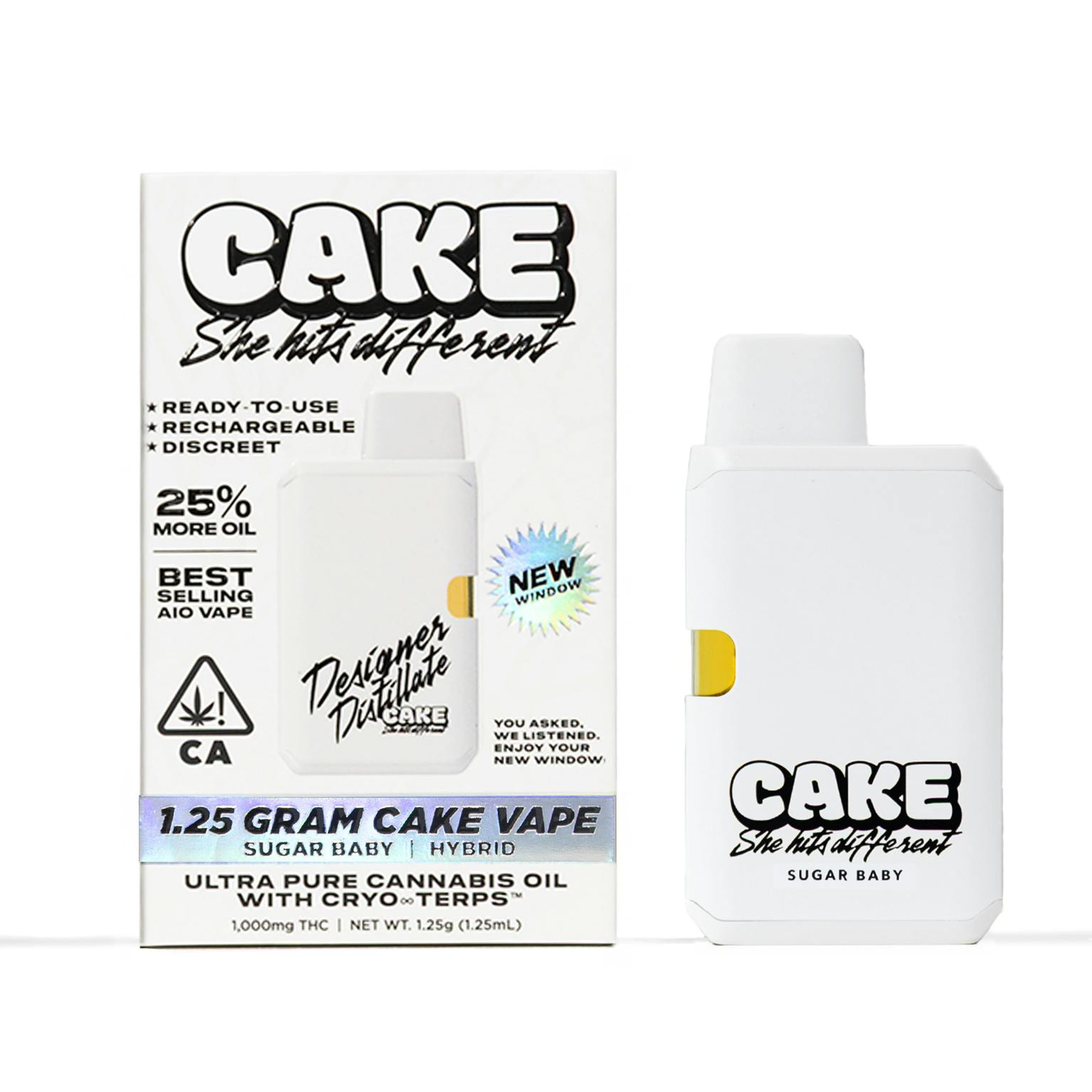 Sugar Baby - 1.25 Grams - Hybrid - Designer Distillate - CAKE she hits different - Sugar Baby - 1.25 Grams - Hybrid - Designer Distillate - $30 - Vape Pens