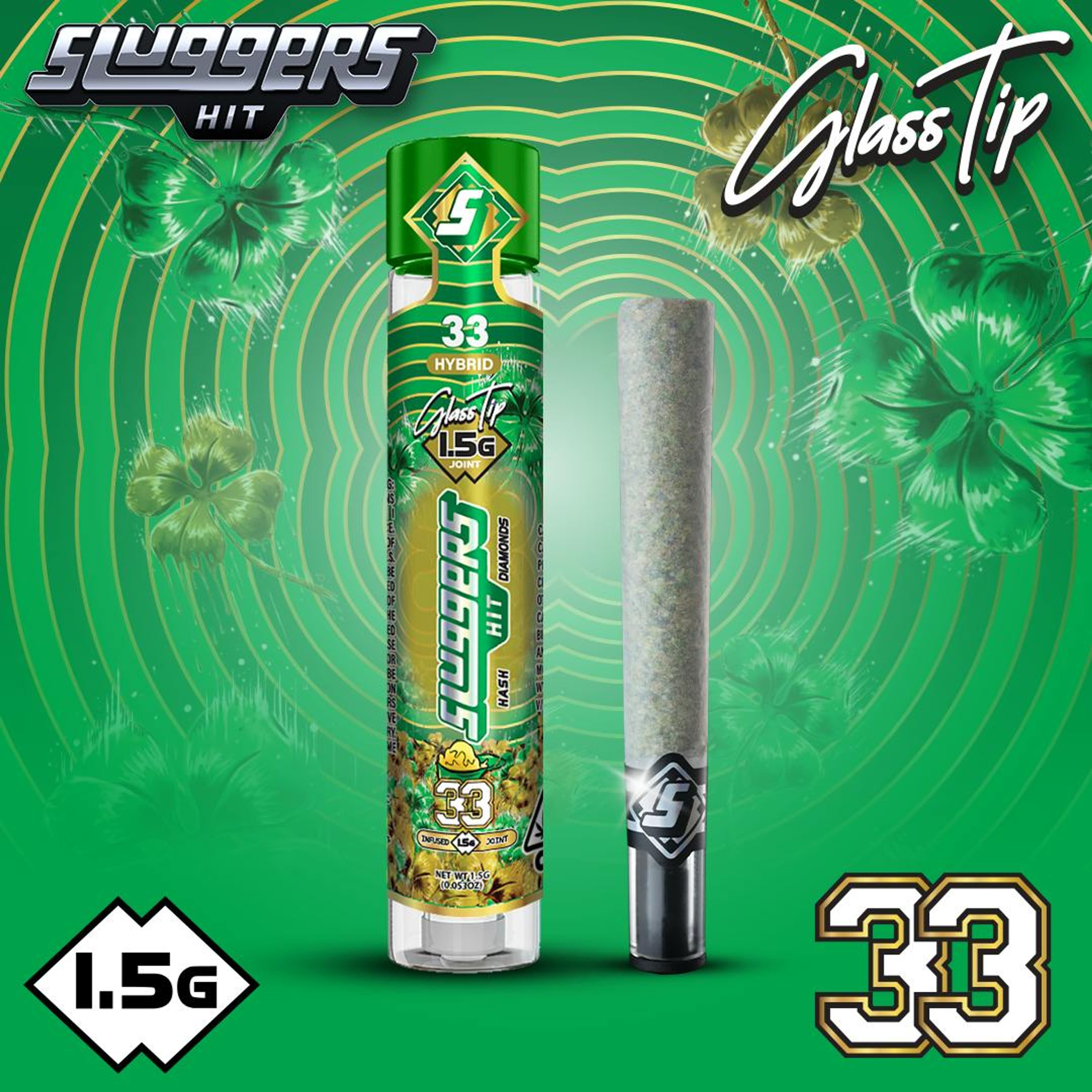 Sluggers: 33 Hybrid Infused Glass Tip Pre-Rolls - 1.5g - Sluggers Hit - - $20 - Infused Pre-Rolls
