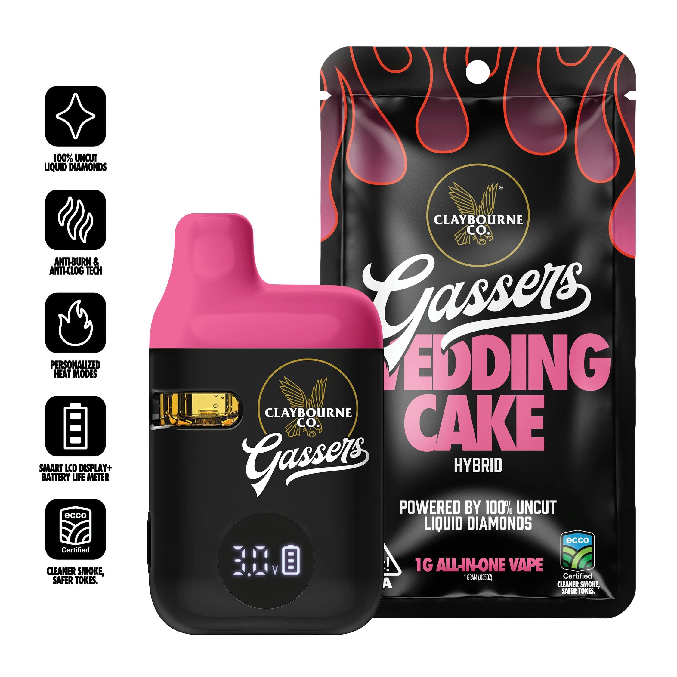Gassers - Wedding Cake 1g Liquid Diamonds AIO Vape - Claybourne -  - $35 - Ready To Use Vapes