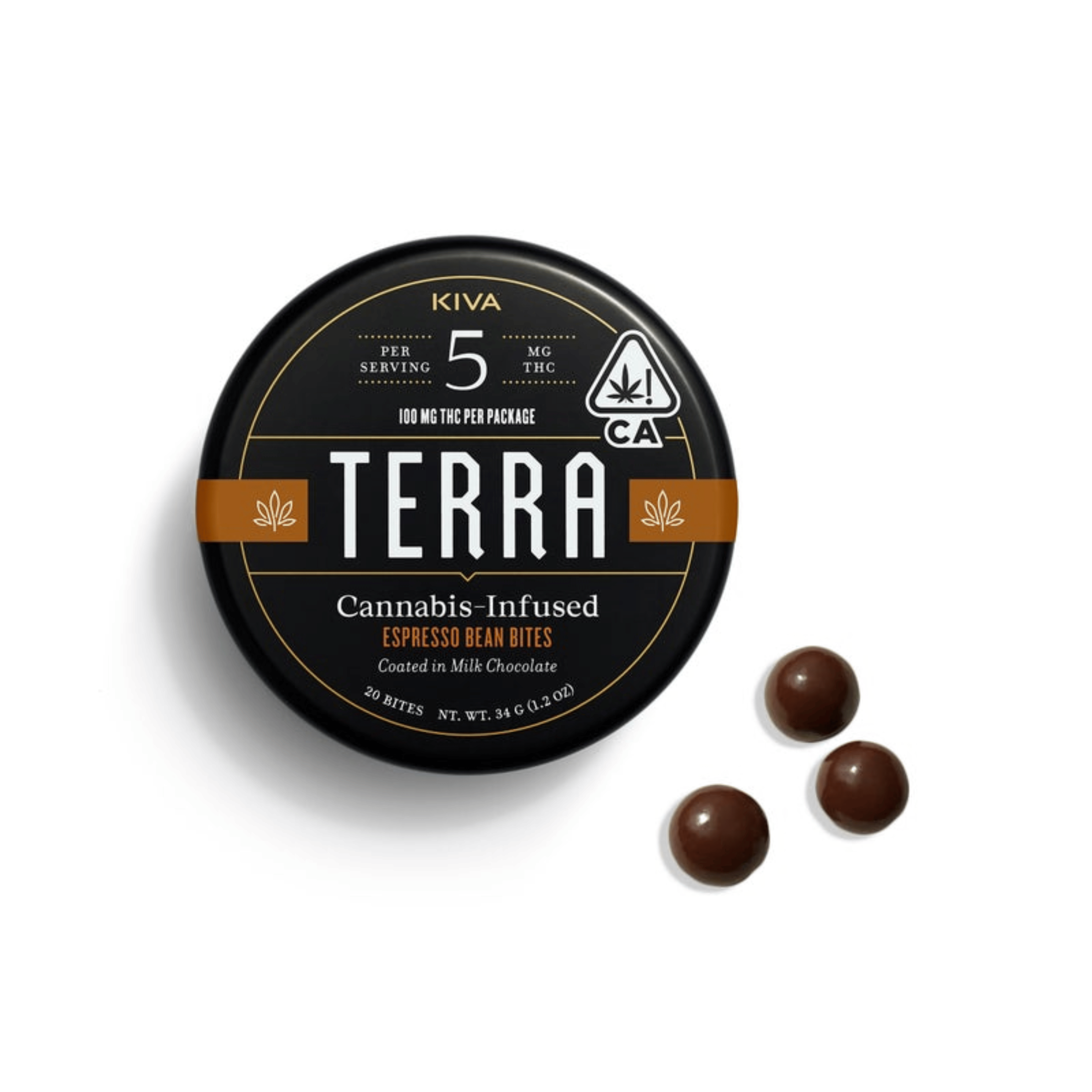 Terra Bites | Dark Chocolate Espresso Bean - 100mg - Terra Bites by Kiva - - $22.50 - Edibles