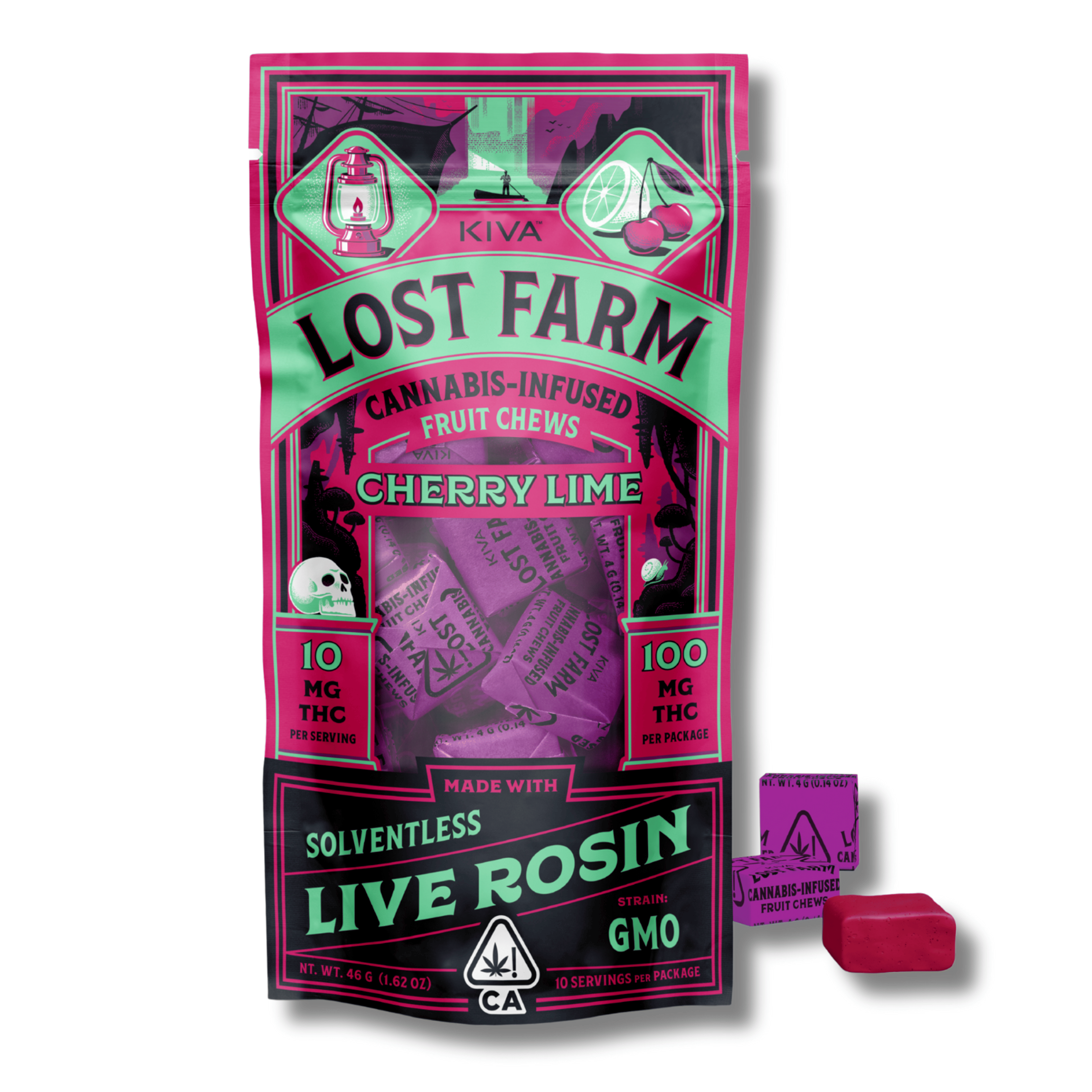Cherry Lime GMO Rosin Chews 100mg Lost Farm - Kiva - - $20.74 - Edible
