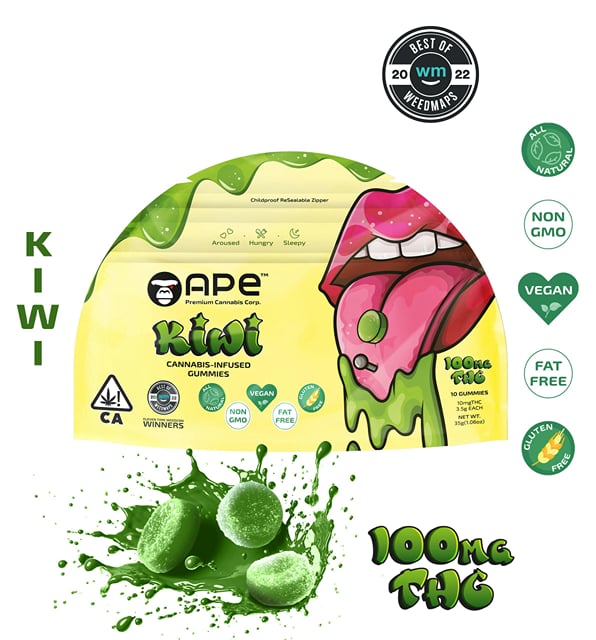 Kiwi Edibles — 100MG THC Gummies (NET WT 35g | 3.5g each)