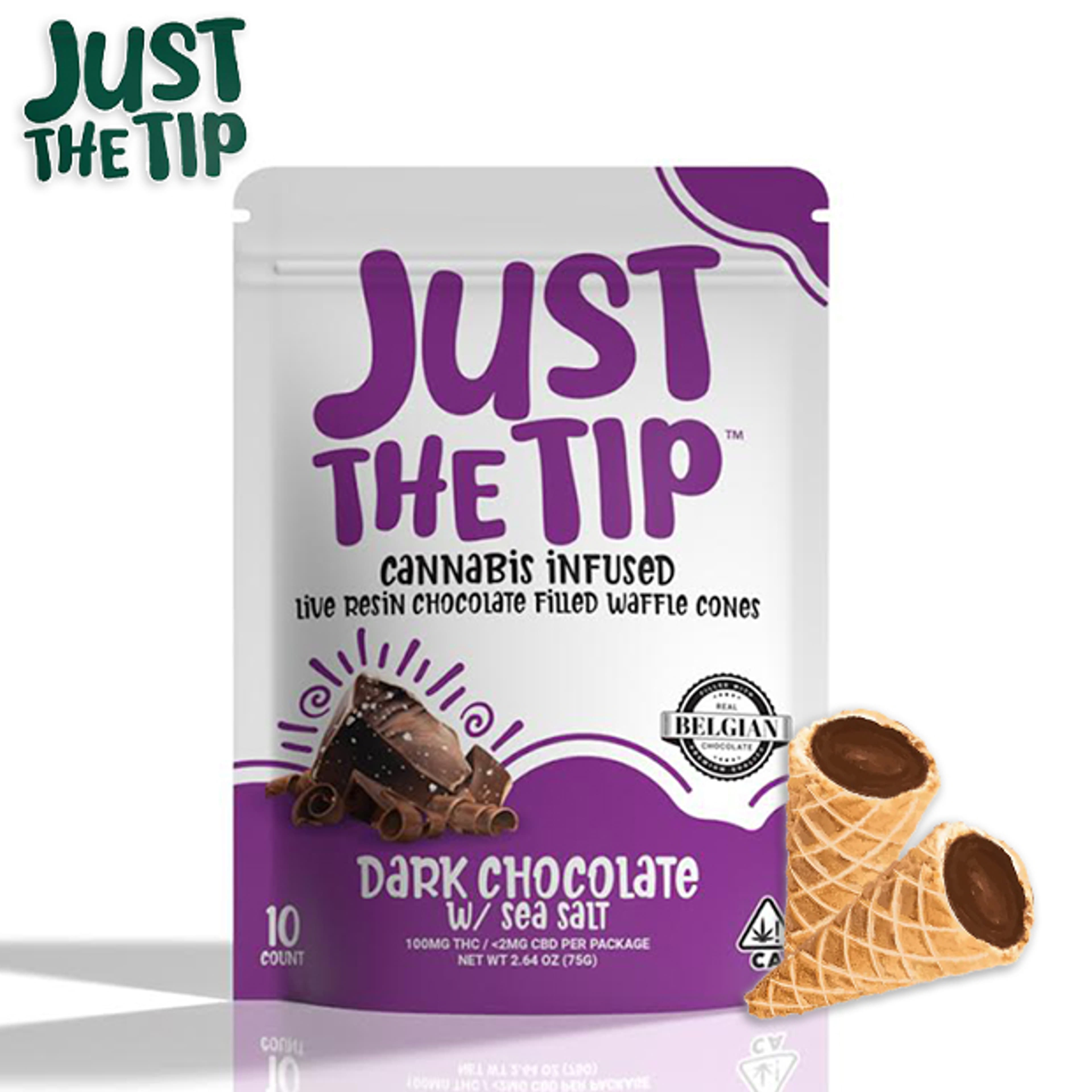 Just the Tip - Dark Chocolate Sea Salt - Live Resin Chocolate Filled Waffle Cone - 100mg - Just the Tip - - $15.99 - Edibles