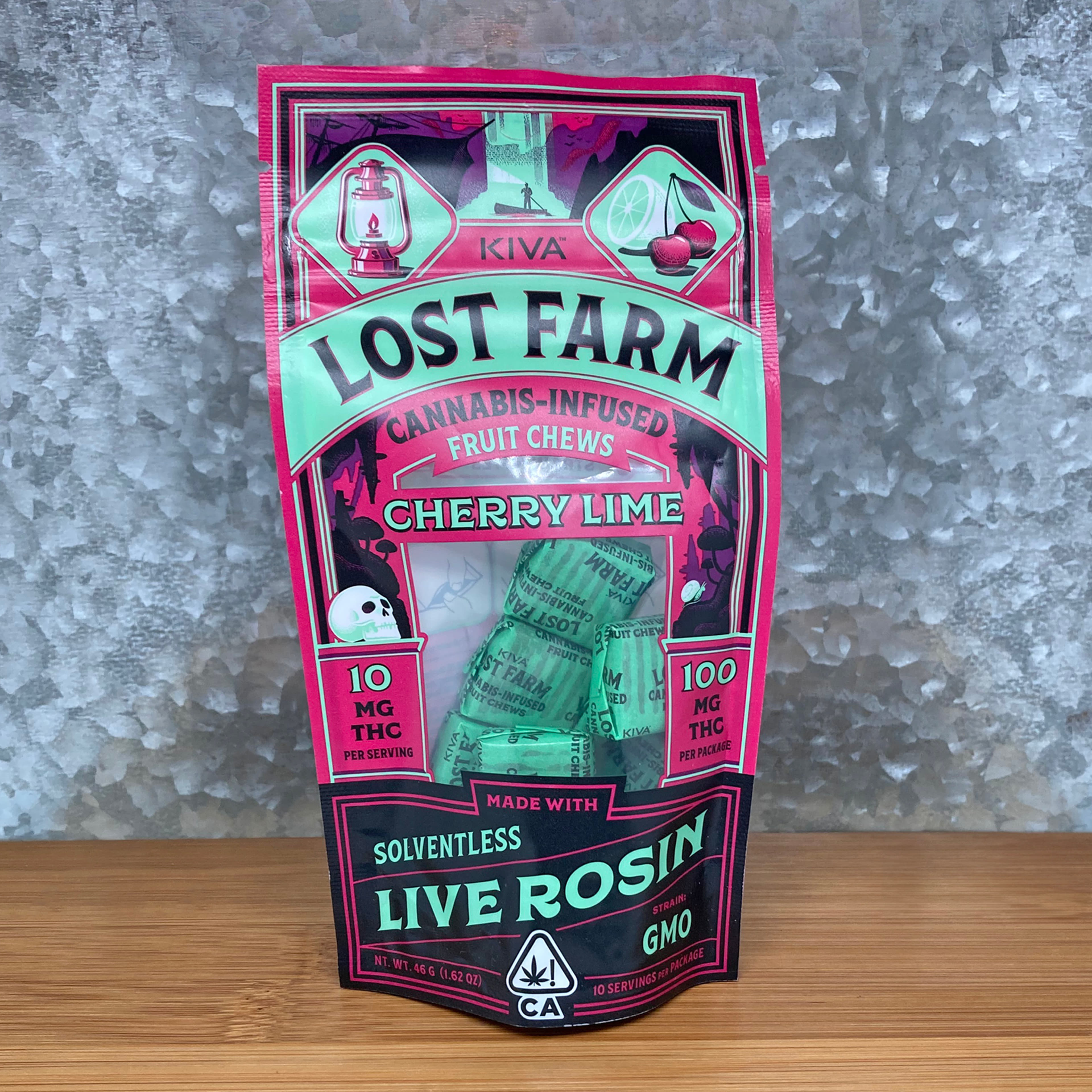 Cherry Lime GMO Lost Farm Rosin Chews 100mg - Kiva - - $29 - Edible