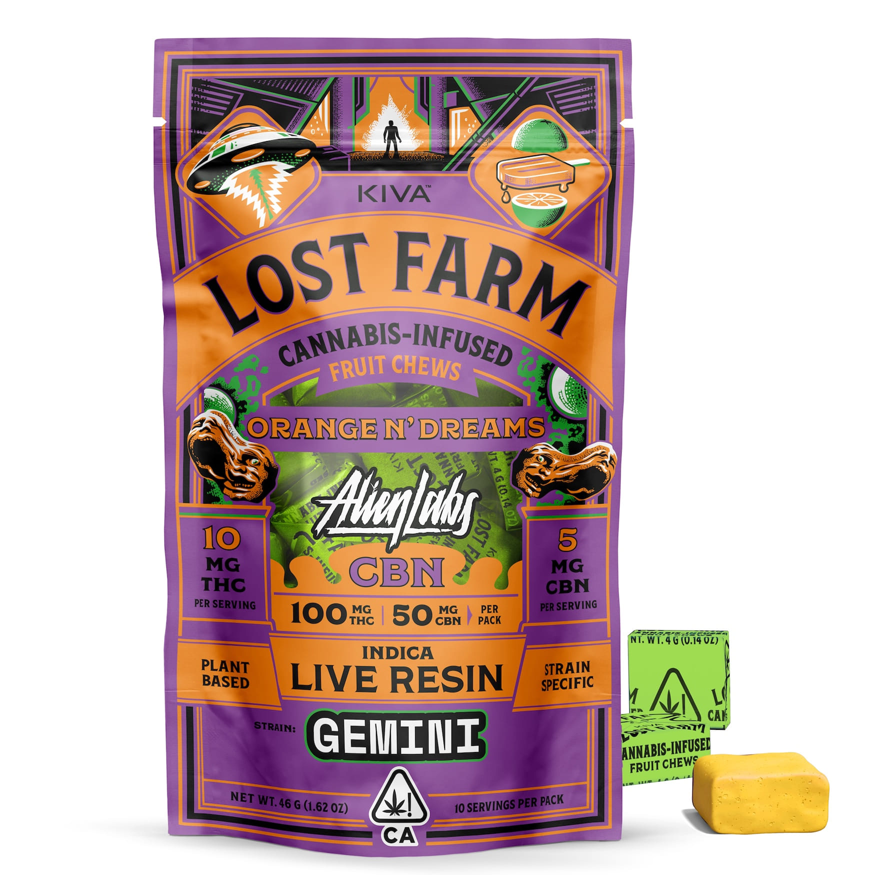 Orange N' Dreams  Lost Farm Live Resin Fruit Chews  2:1 CBN - Kiva - Orange N' Dreams  (Gemini) - $19 - Edibles