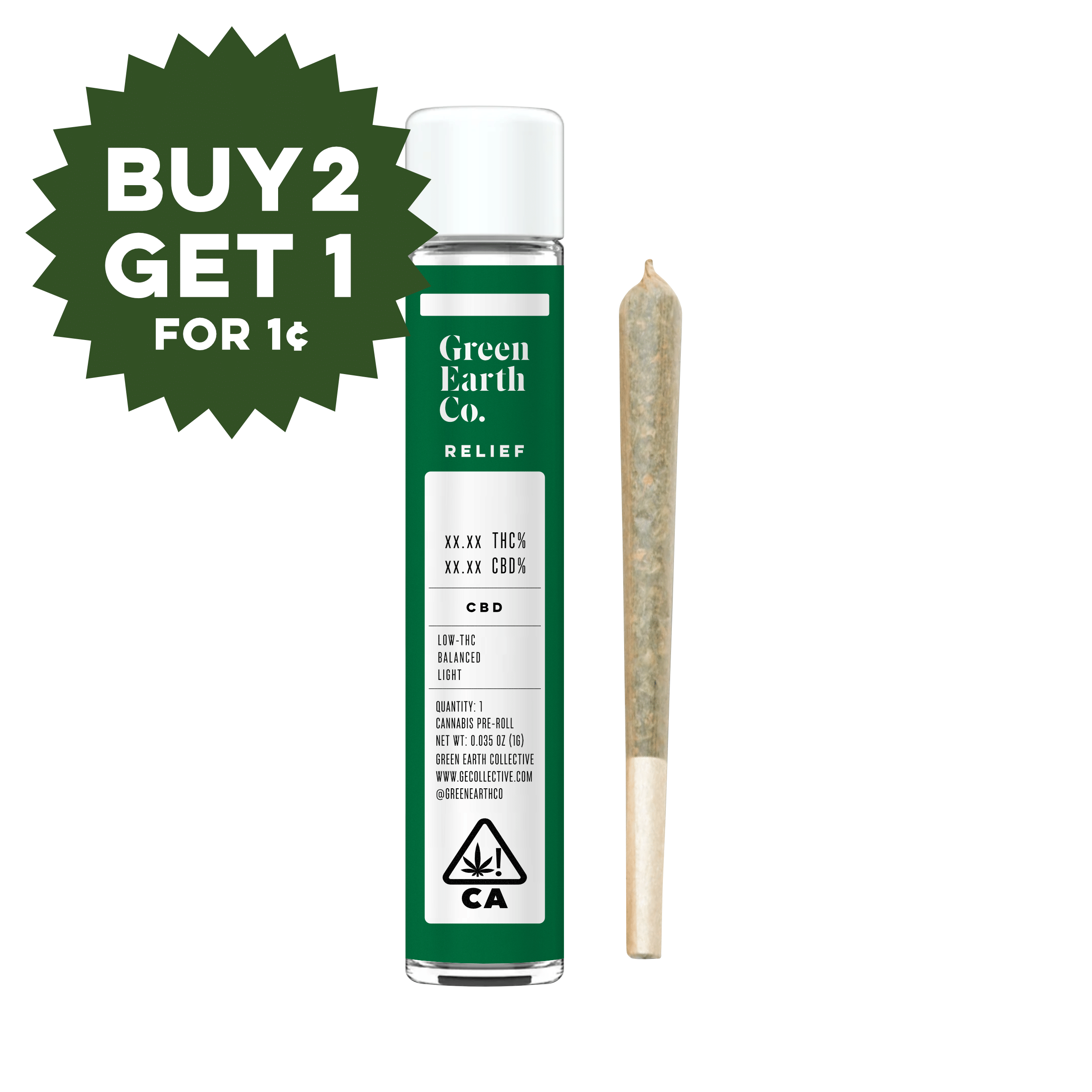 Earth Tube | Cannatonic x Ringo 1:1 CBD - 1g - Green Earth Co. -  - $6 - Pre-Rolls