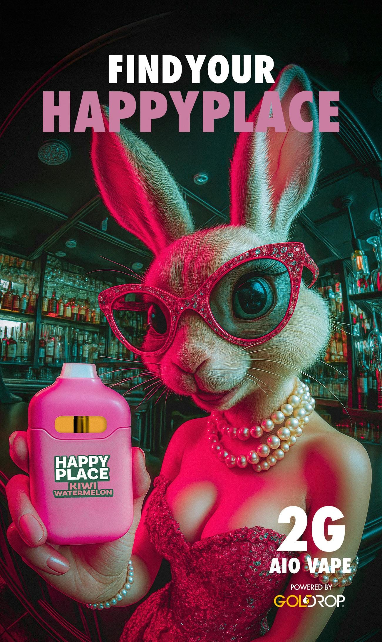 Kiwi Watermelon - Disposable - Happy Place - 2 Gram - $19.99 - Disposable Vape (All-In-One, Battery Built-In)