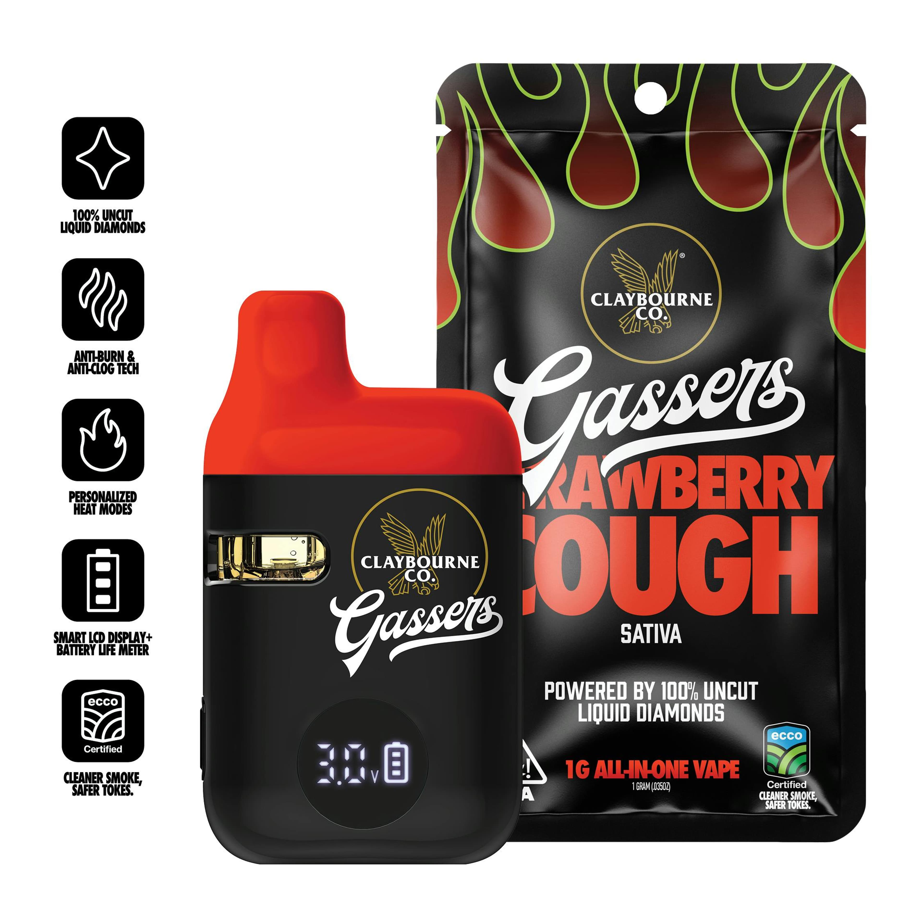 Gassers | Strawberry Cough Liquid Diamonds All In One - 1g - Claybourne Co. - - $38 - Disposables