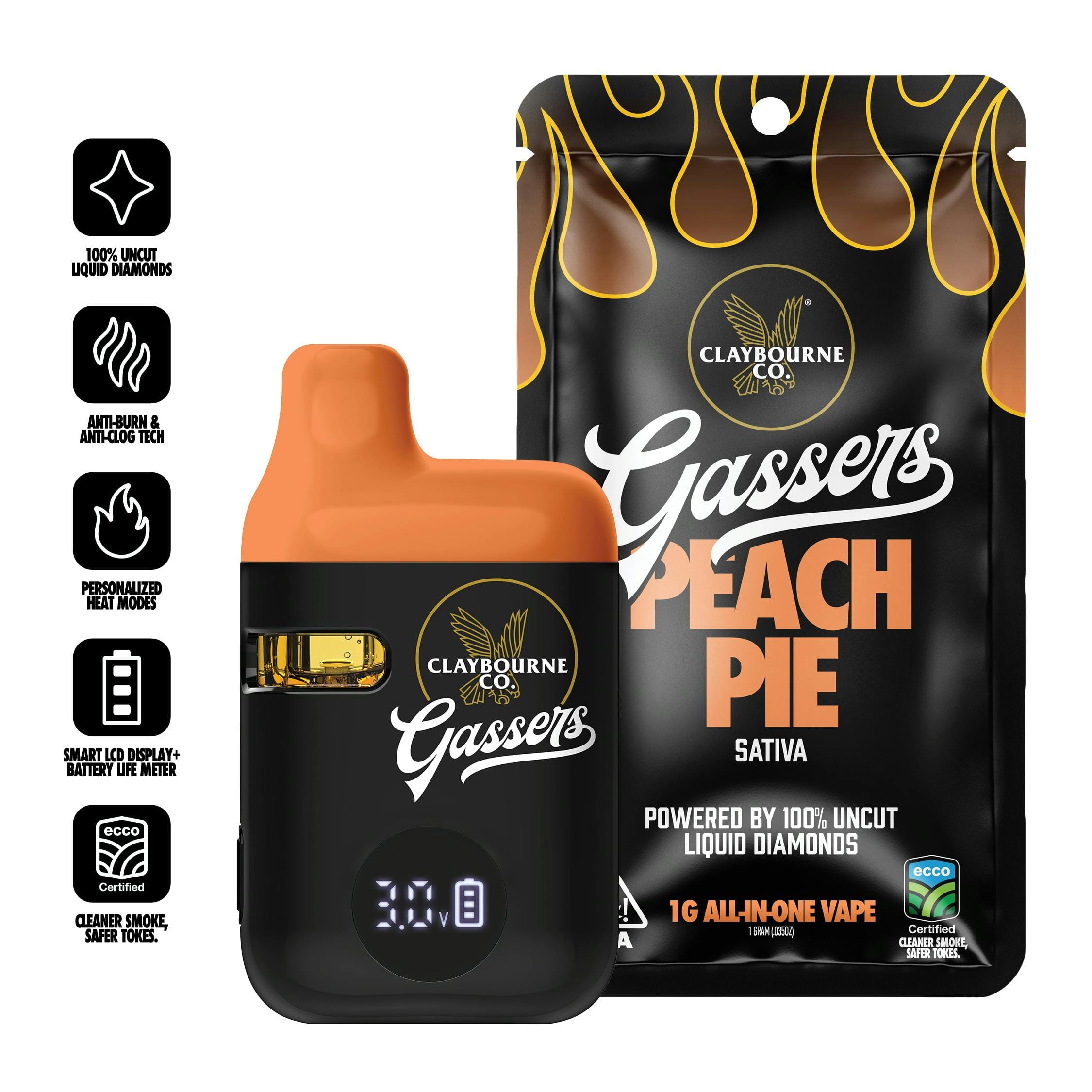 Peach Pie 1g AIO Gassers Liquid Diamonds Vape - Claybourne Co. -  - $40 - Disposable Vapes
