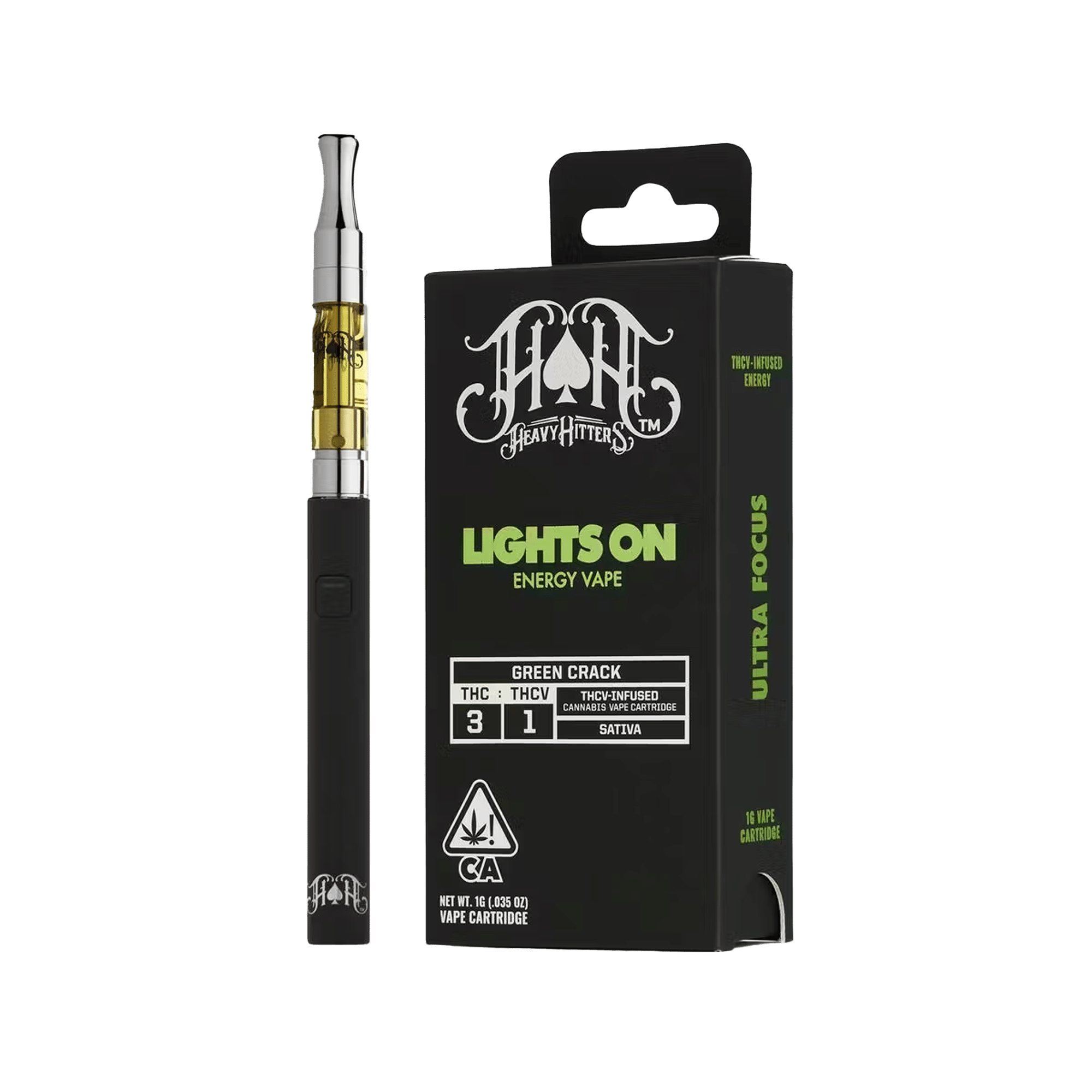Green Crack - Lights On THCV Energy - Cart - Heavy Hitters - One Gram - $66.99 - Vape Cartridges (Universal 510 Battery Required)