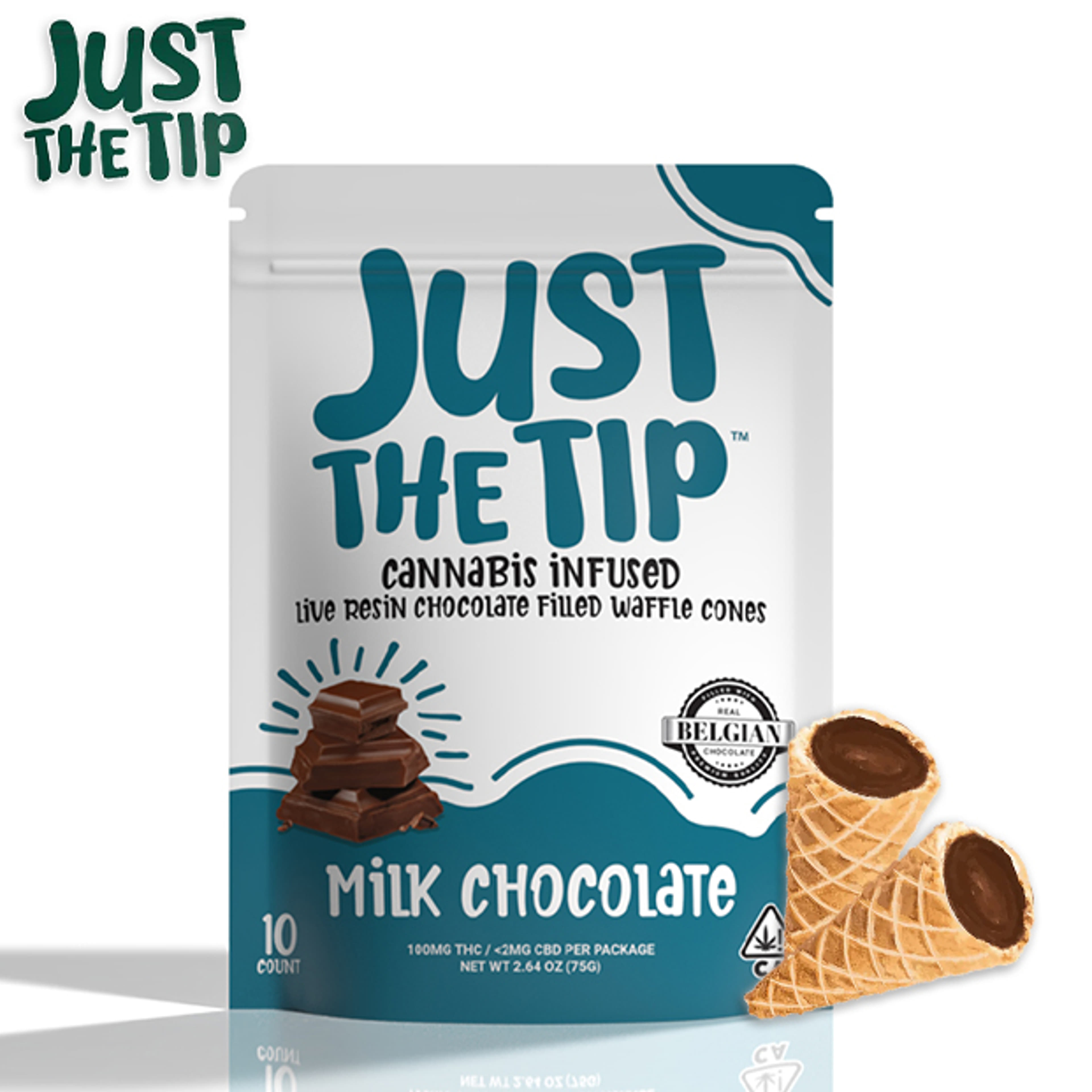 Just the Tip - Milk Chocolate - Live Resin Chocolate Filled Waffle Cone - 100mg - Just the Tip - - $15.99 - Edibles