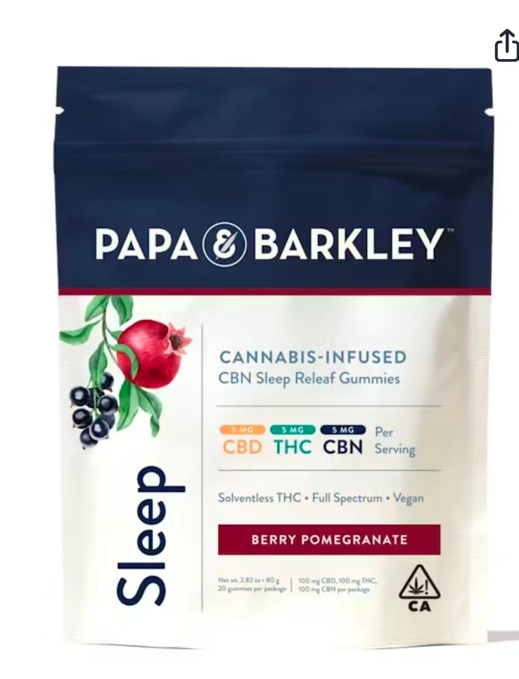 P&B: 100mg CBD/ 100mg THC/ 100mg CBN Gummy Pack: Sleep Releaf: Berry Pomegranate (20) pieces - Papa Barkley -  - $29.99 - Edibles