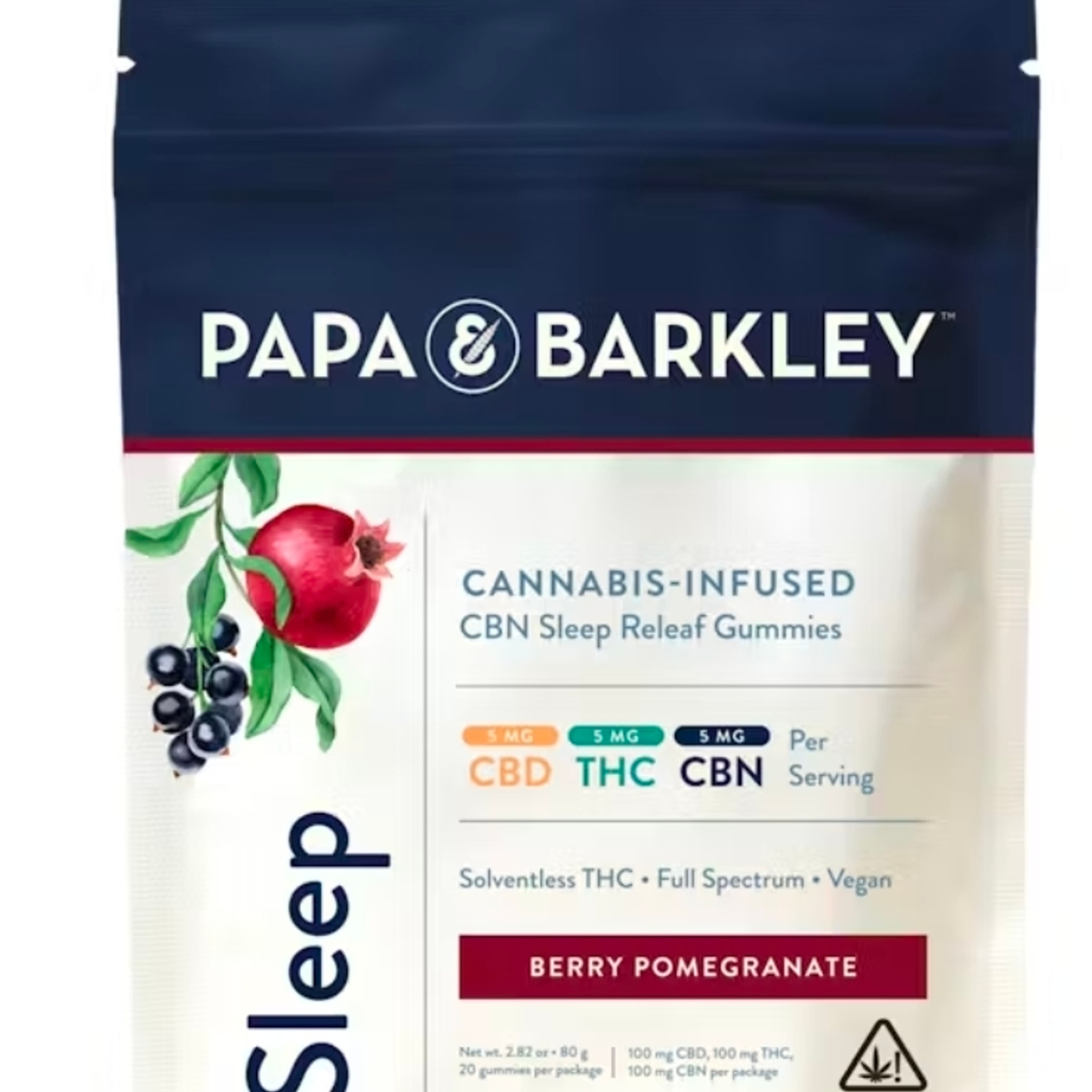 P&B: 100mg CBD/ 100mg THC/ 100mg CBN Gummy Pack: Sleep Releaf: Berry Pomegranate (20) pieces - Papa Barkley - - $29.99 - Edibles