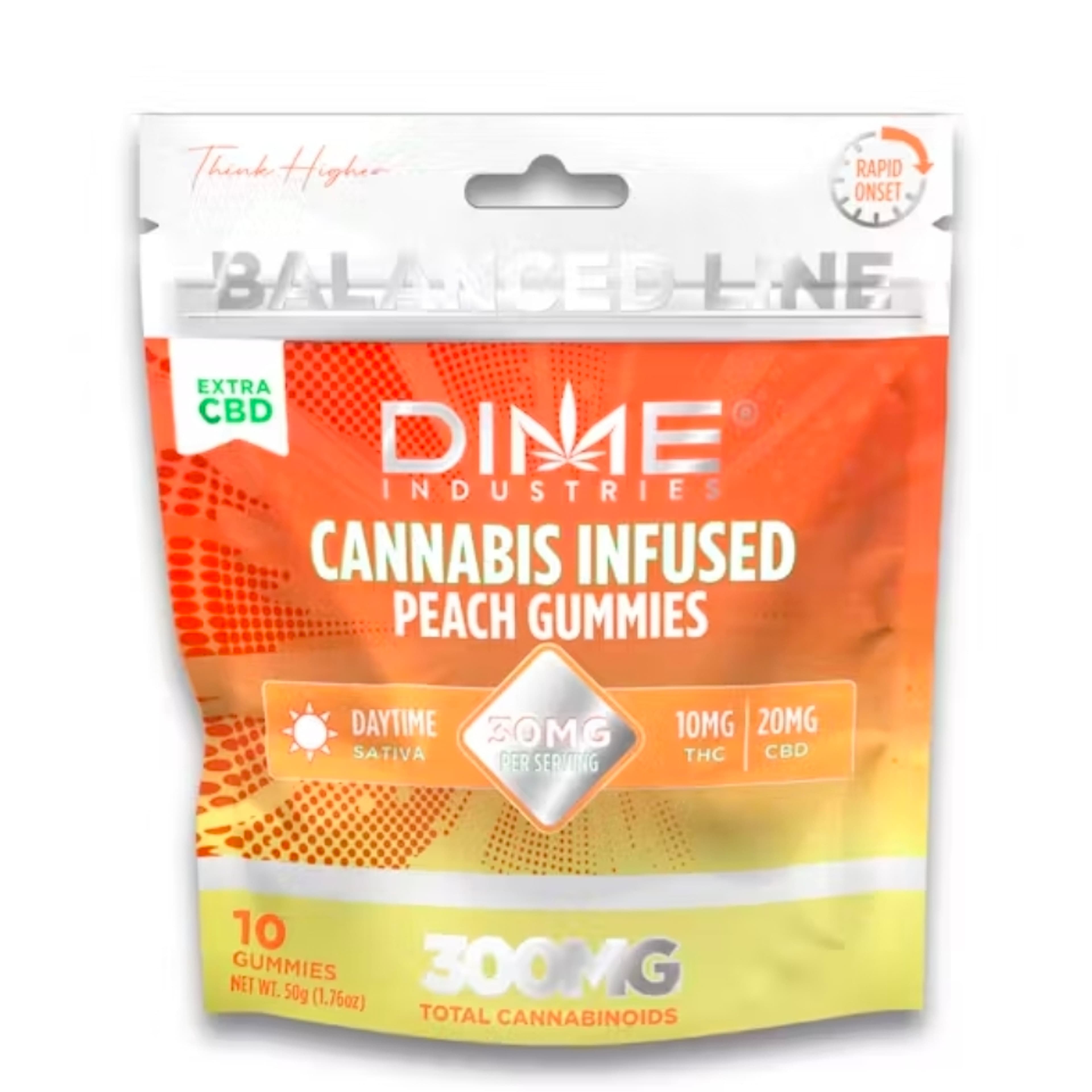 Dime - Daytime Infused Gummies - Peach 10 gummies 30mg each - - $25.99 - Edibles