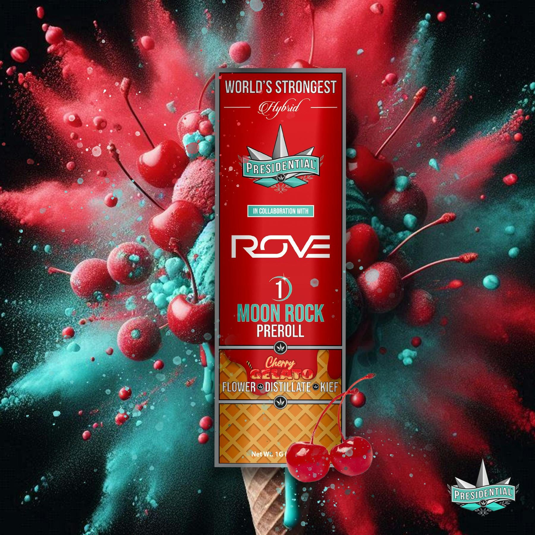 Presidential x Rove - Cherry Gelato - Moon Rock Pre-Roll - 1g-Roll - 1g - Presidential - Cherry Gelato - $12.99 - Pre-Rolls