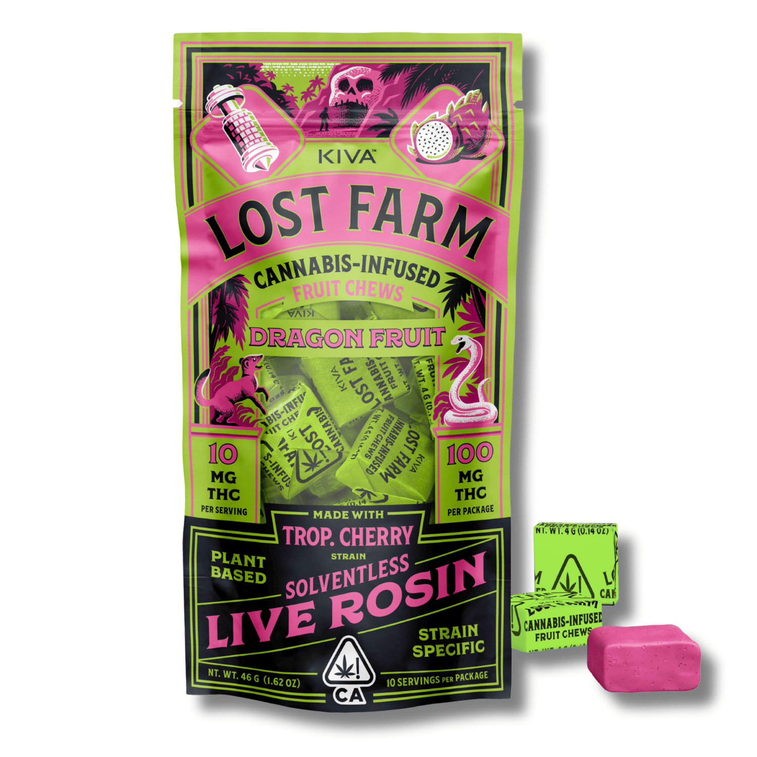 Dragon Fruit Trop Cherry Rosin Chews 100mg Lost Farm - Kiva -  - $20.74 - Edible