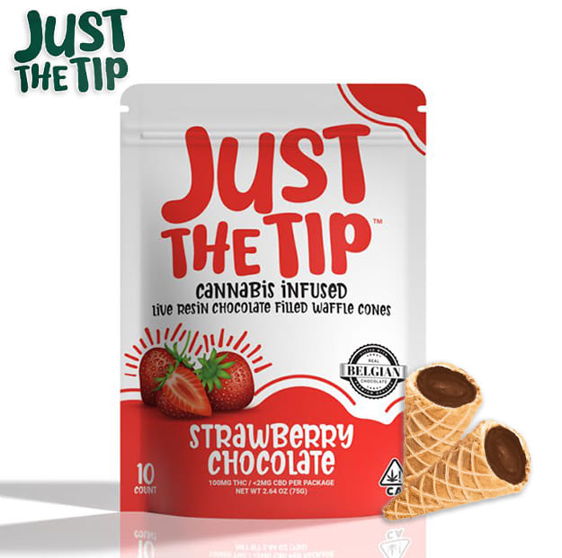 Just the Tip - Strawberry Chocolate - Live Resin Chocolate Filled Waffle Cone - 100mg - Just the Tip -  - $15.99 - Edibles