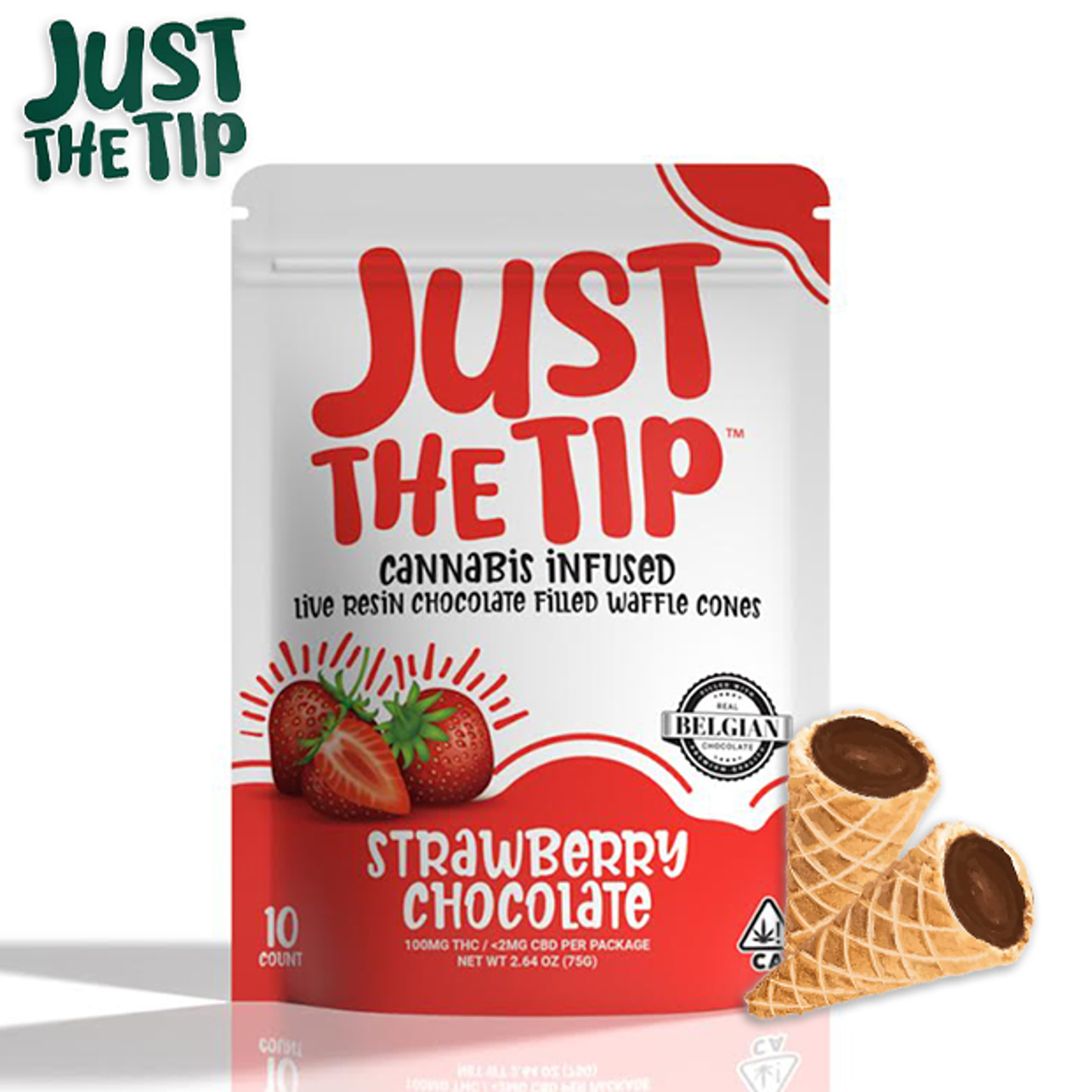 Just the Tip - Strawberry Chocolate - Live Resin Chocolate Filled Waffle Cone - 100mg - Just the Tip - - $15.99 - Edibles