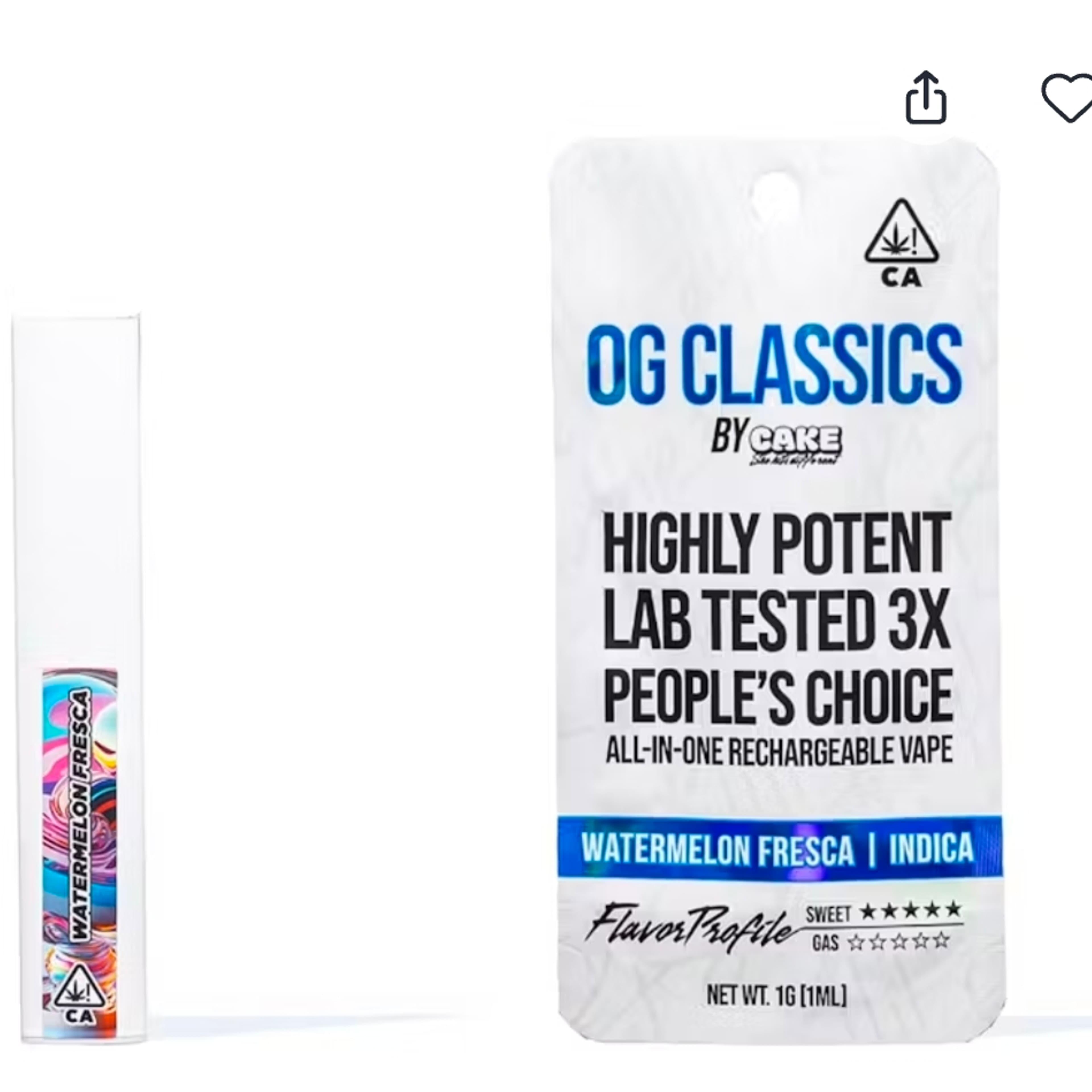 CAKE - OG Classic - 1 gram DISPOSABLE - Watermelon Fresca - - $35.99 - Vape