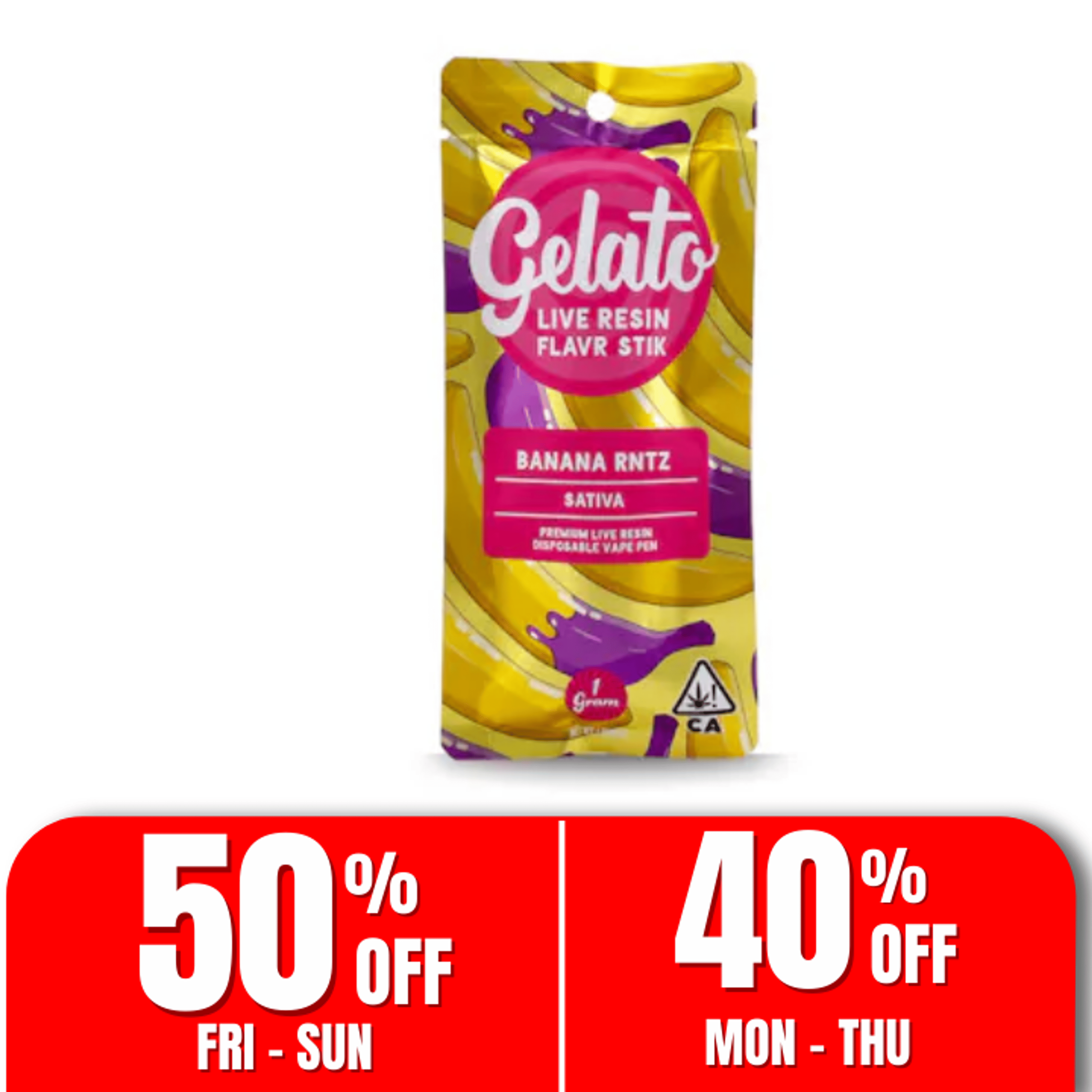 Gelato Live Resin AIO | 1g - Banana Rntz - Disposable - Sativa - Gelato - - $33.50 - All-In-Ones