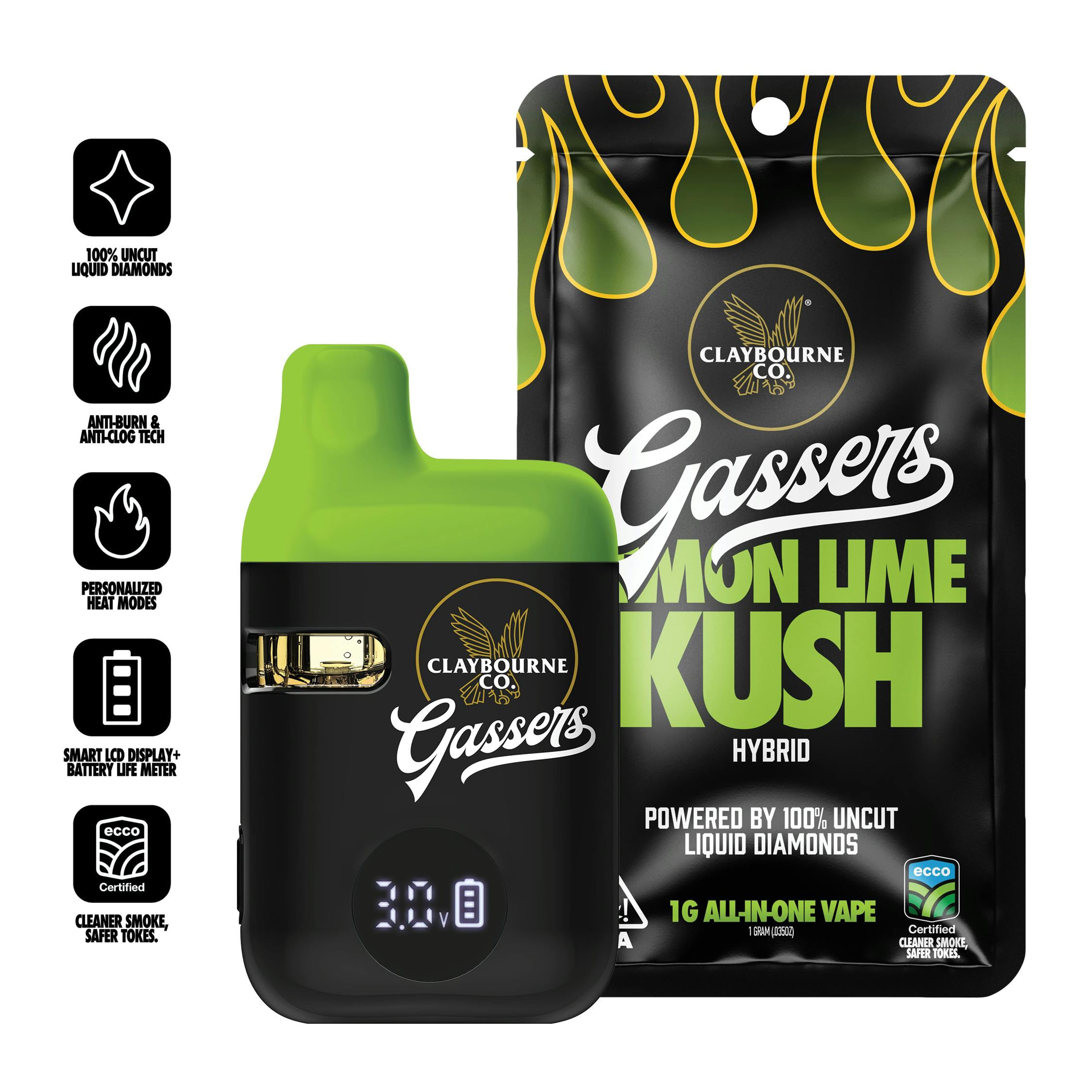 Lemon Lime Kush (1g) -All-In-One Vape - CLAYBOURNE CO - - $30 - Vape