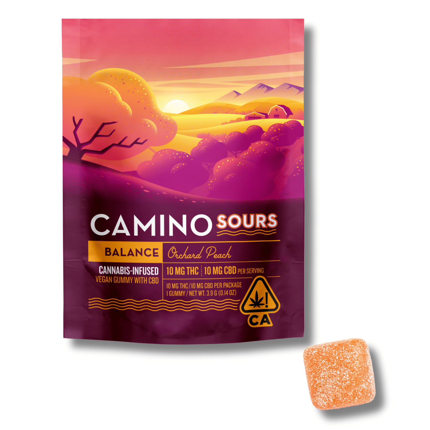 Single Sours Orchard Peach Gummy 1:1 10mg Camino - Kiva -  - $3.75 - Edible