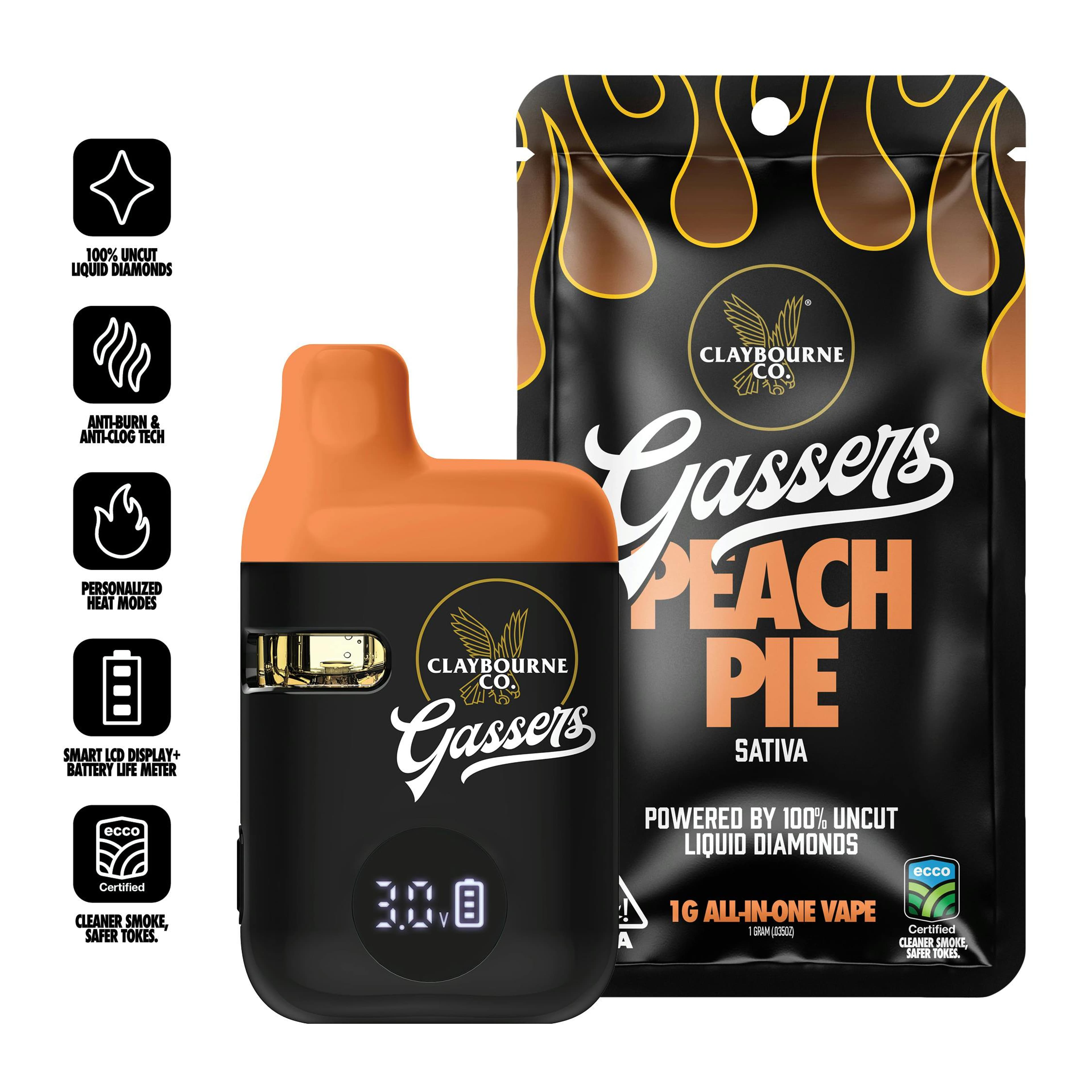 Claybourne Co: Peach Pie (S) "Gassers" Vape | Liquid Diamond Disposable - 1g - Claybourne Co. - - $38 - Disposables