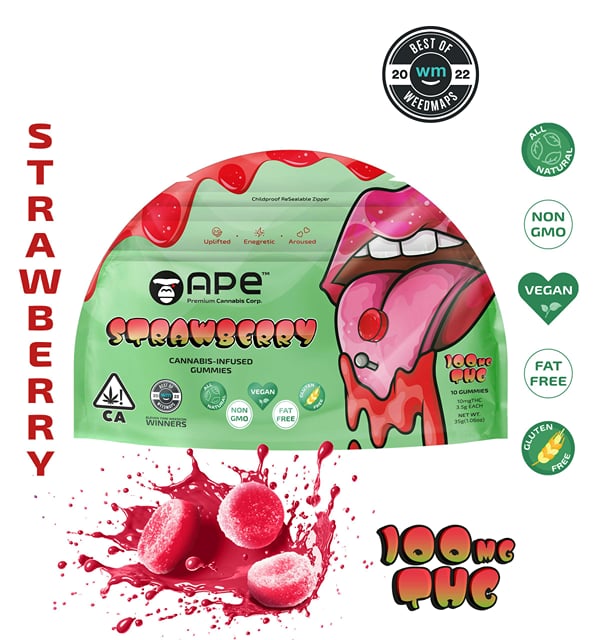 Strawberry Edibles — 100MG THC Gummies (NET WT 35g | 3.5g each)