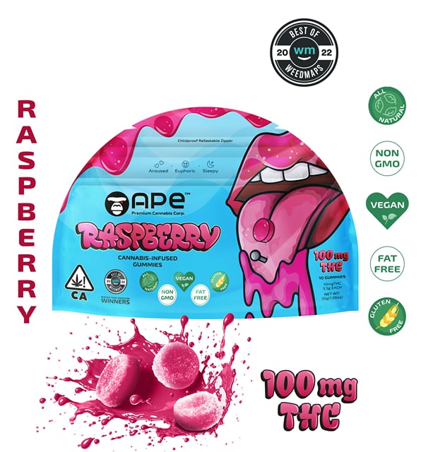 Raspberry Edibles — 100MG THC Gummies (NET WT 35g | 3.5g each)