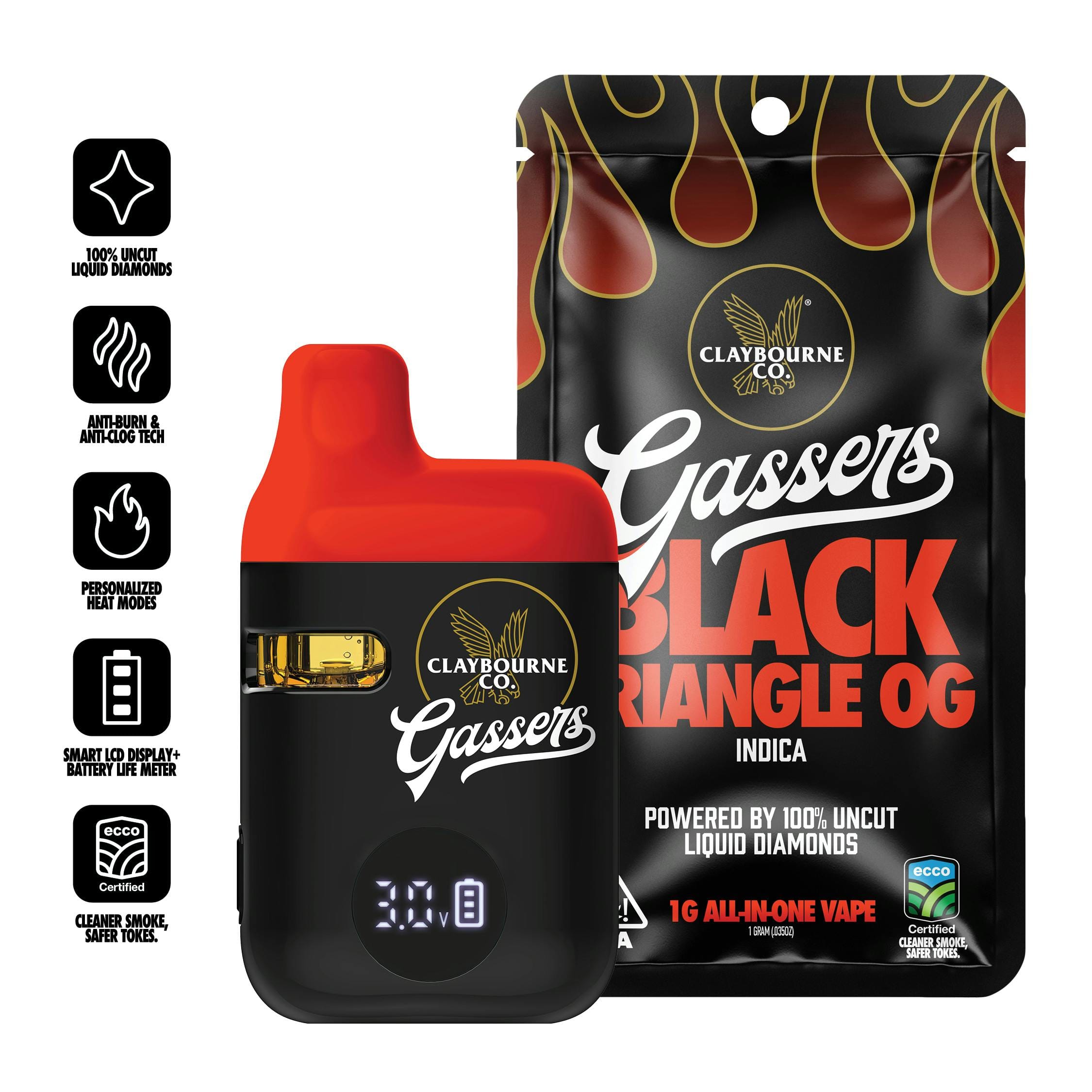Gassers - Black Triangle OG 1g Liquid Diamonds AIO Vape - Claybourne -  - $35 - Ready To Use Vapes