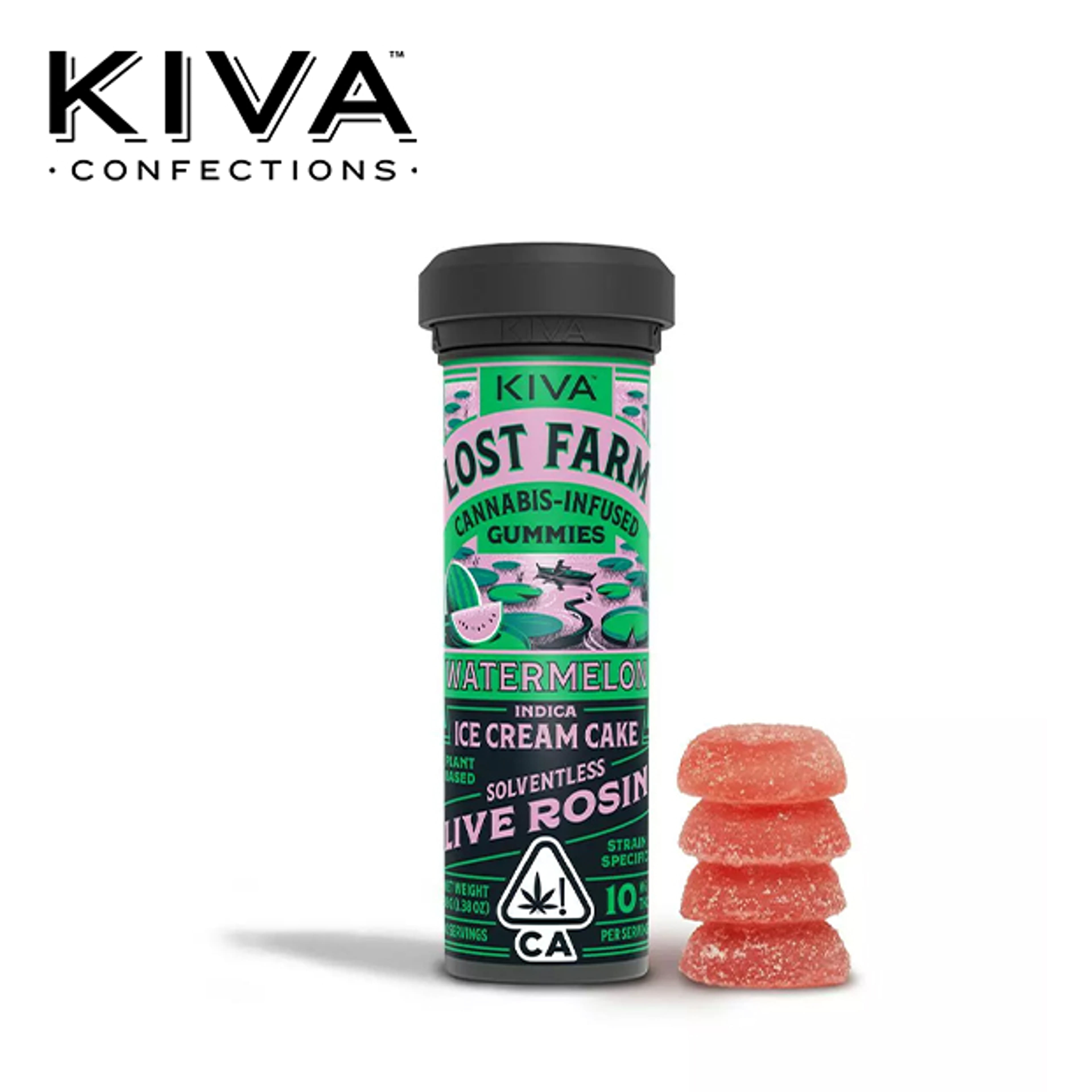 Lost Farm - Watermelon Gummies - Infused w/ Ice Cream Cake Live Rosin - 100mg - Kiva - - $19.99 - Edibles