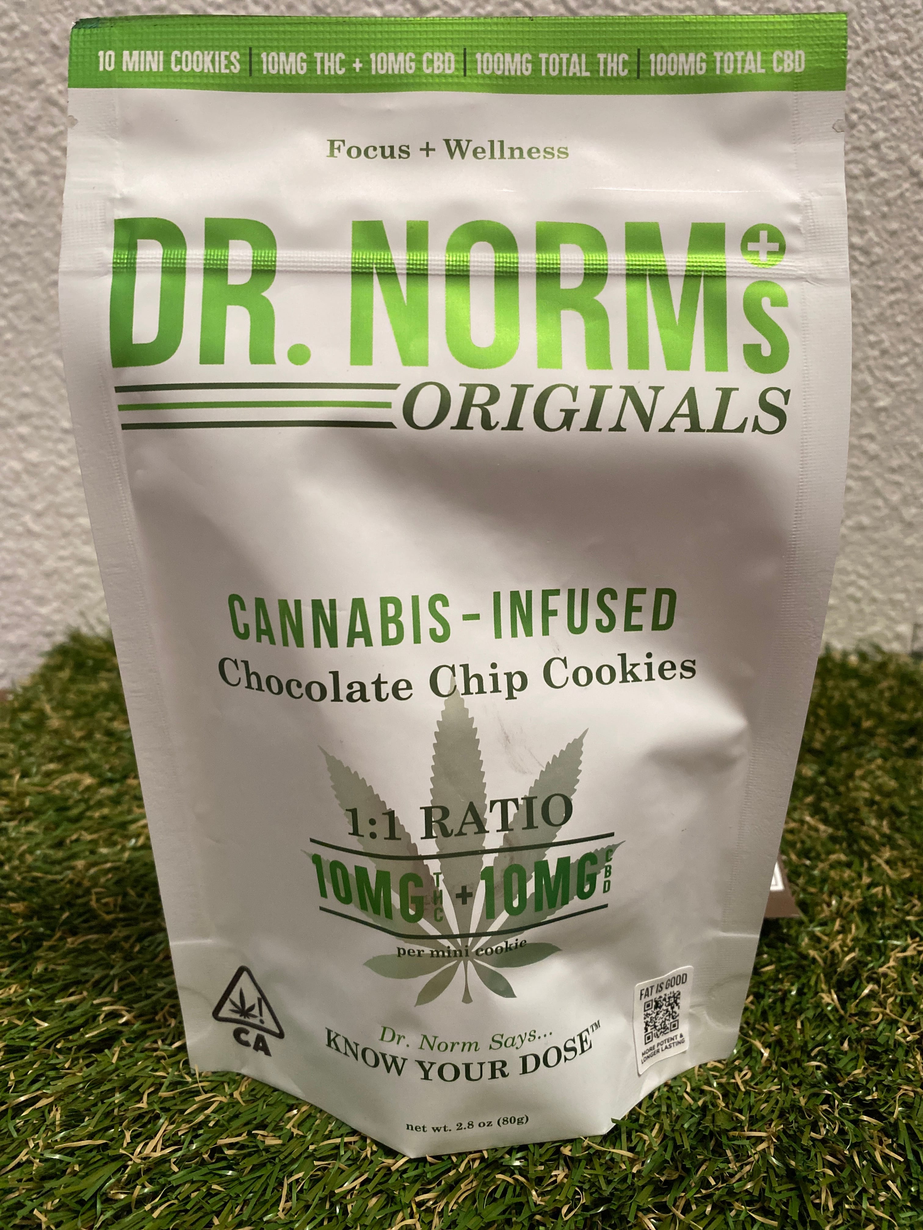 1:1 CHOCOLATE CHIP COOKIE 10PK 100MG - DR NORM'S -  - $12.90 - Edible (weight - each)