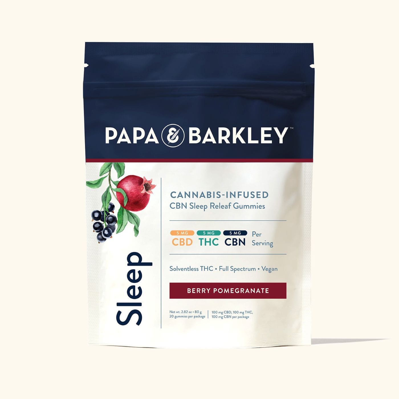 Berry Pomegranate Sleep Releaf CBN Gummies - Papa & Barkley - 20 Piece - $29 - Edibles