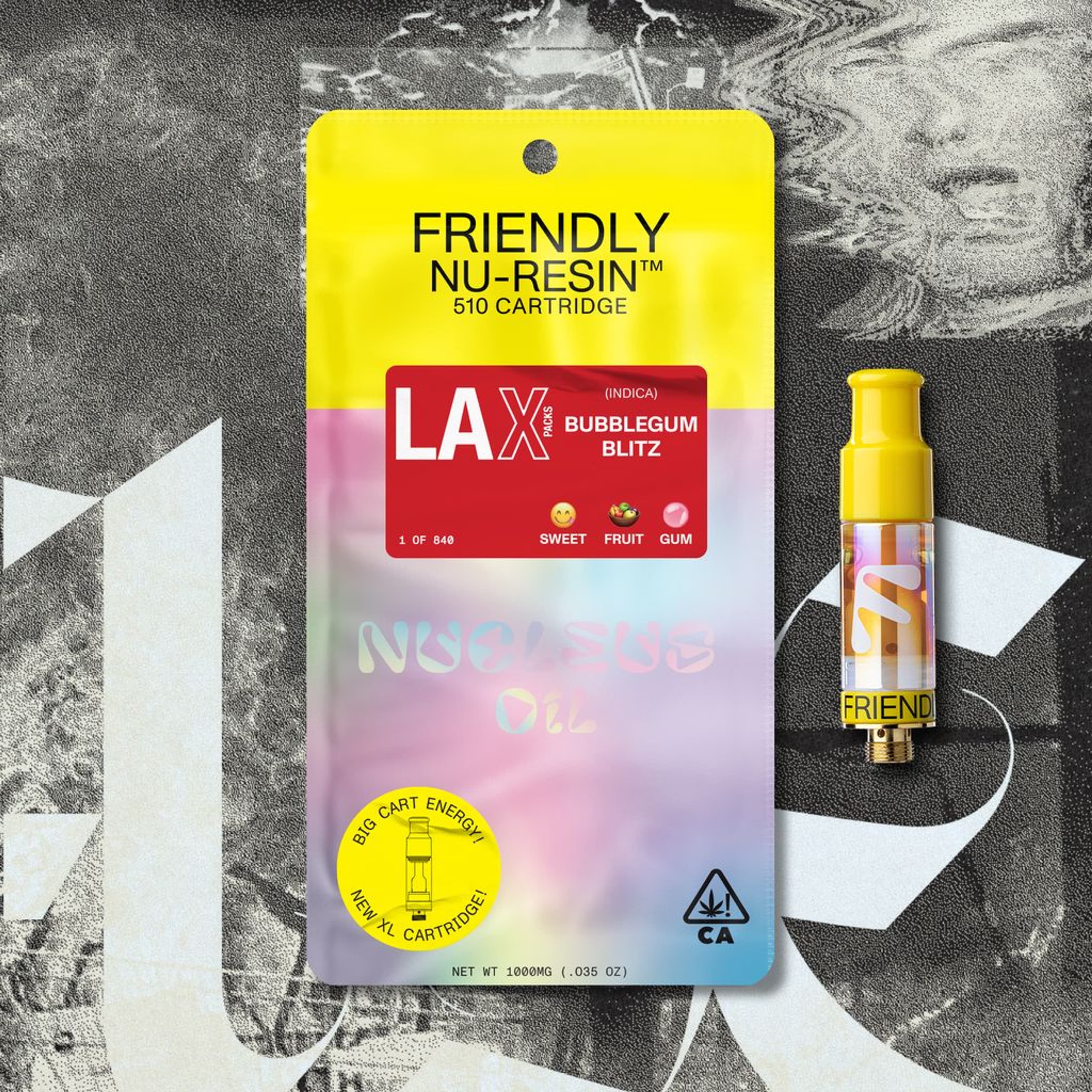 Friendly x LAX Packs - Bubblegum Blitz - Nucleus Nu-Resin Cart - 1g - Friendly - - $39.99 - 510 Cured/Live/Rosin Cartridges