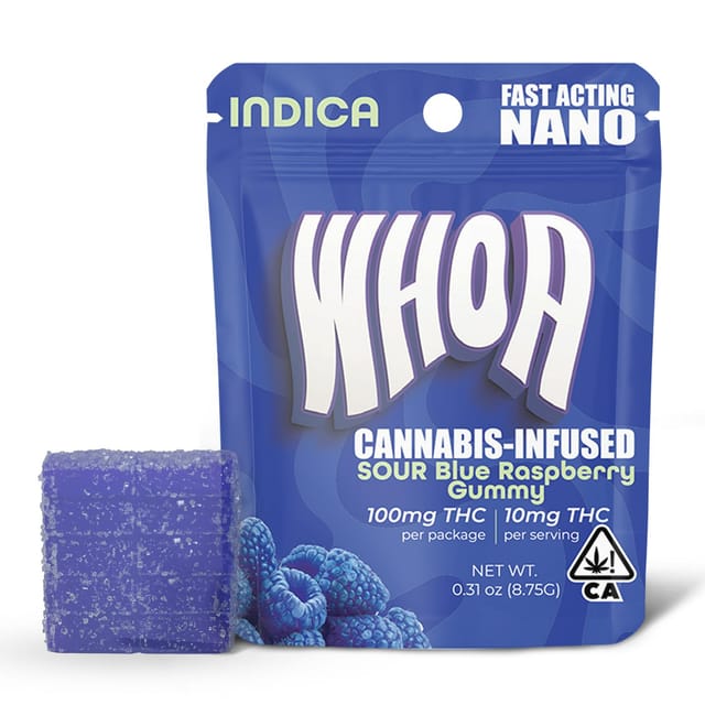 WHOA 100mg Edibles Gummy - Sour Blue Raspberry