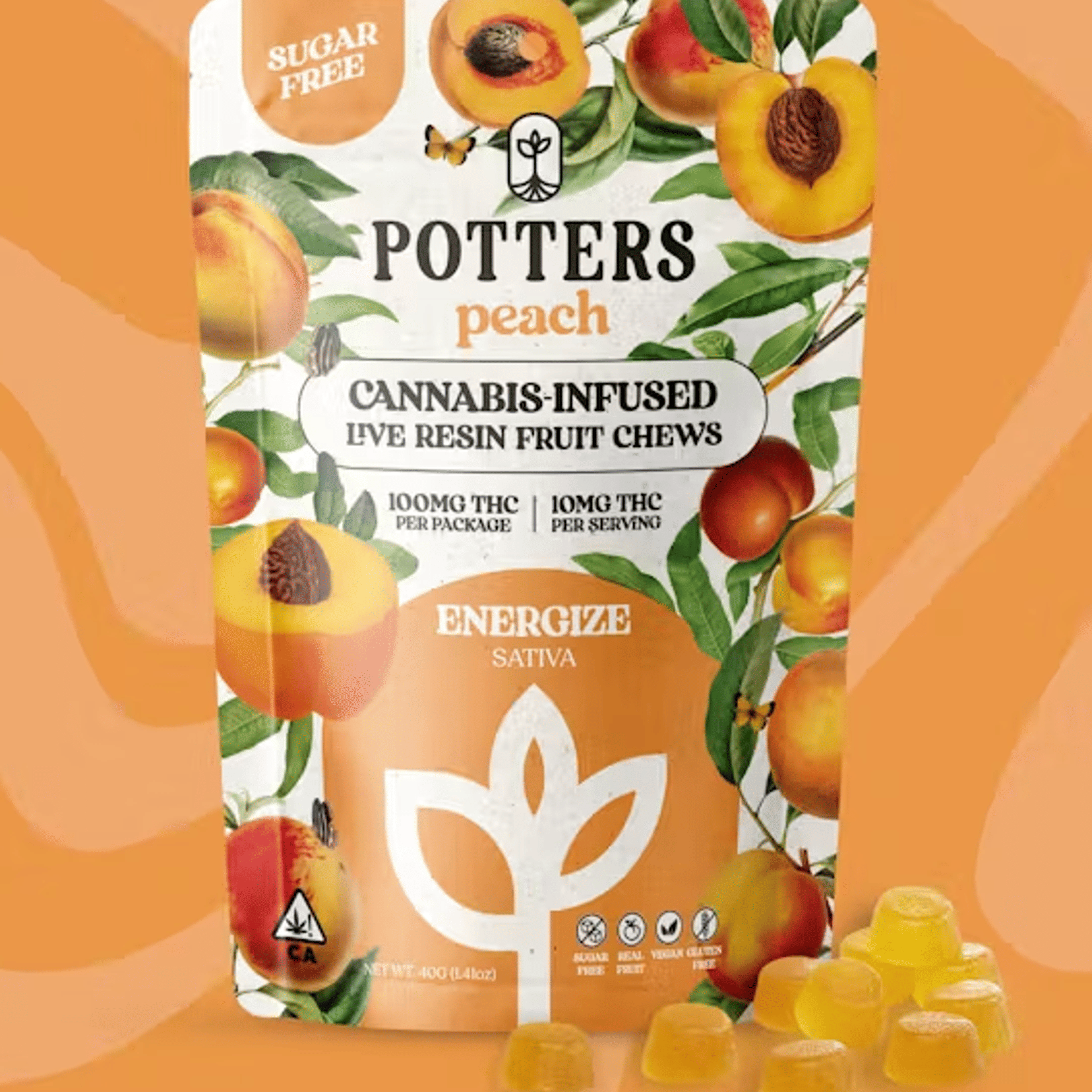 Potters: Peach Sugar Free Live Resin Gummies - Potters - - $23 - Edibles